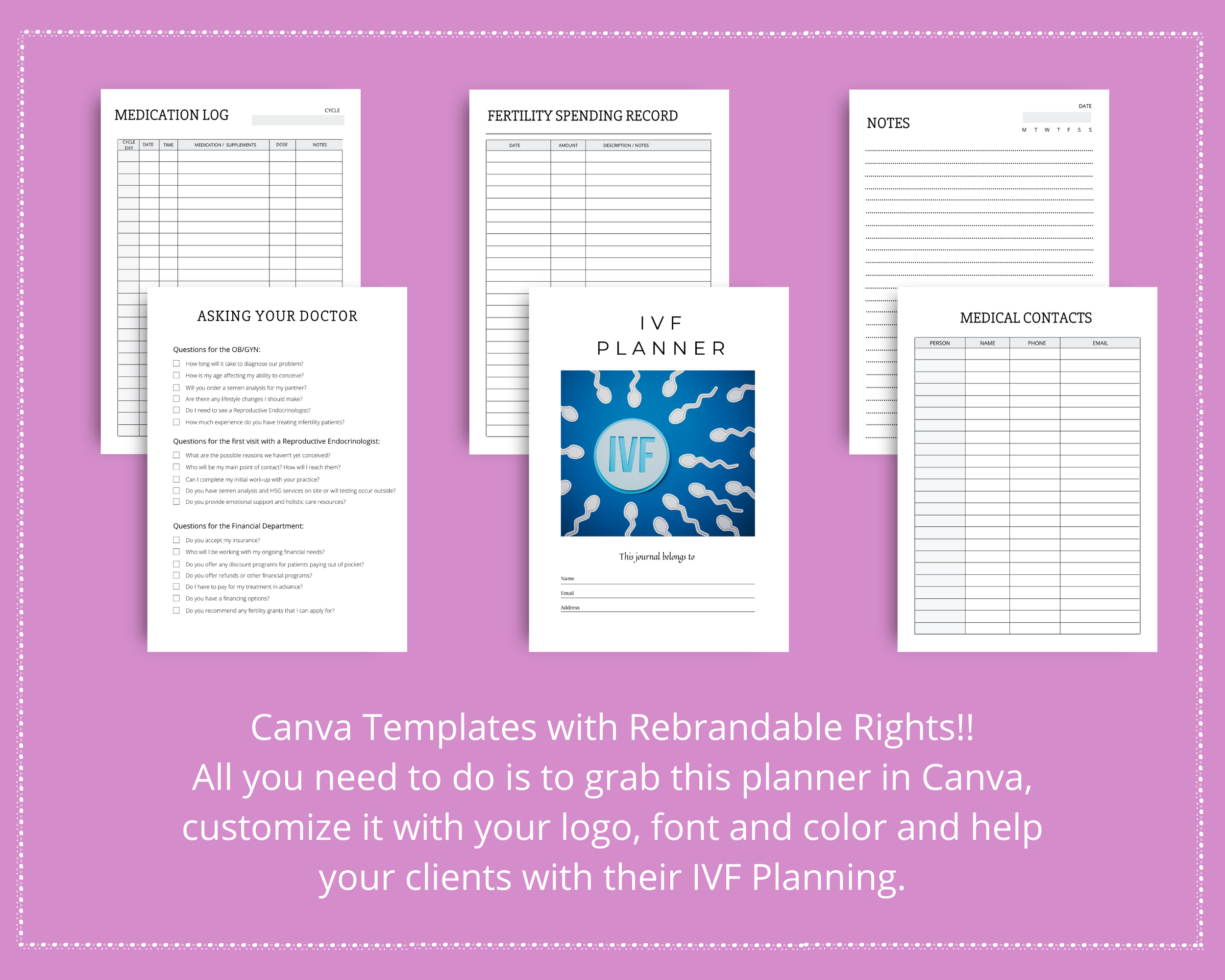 Editable IVF Planner Templates in Canva | Commercial Use