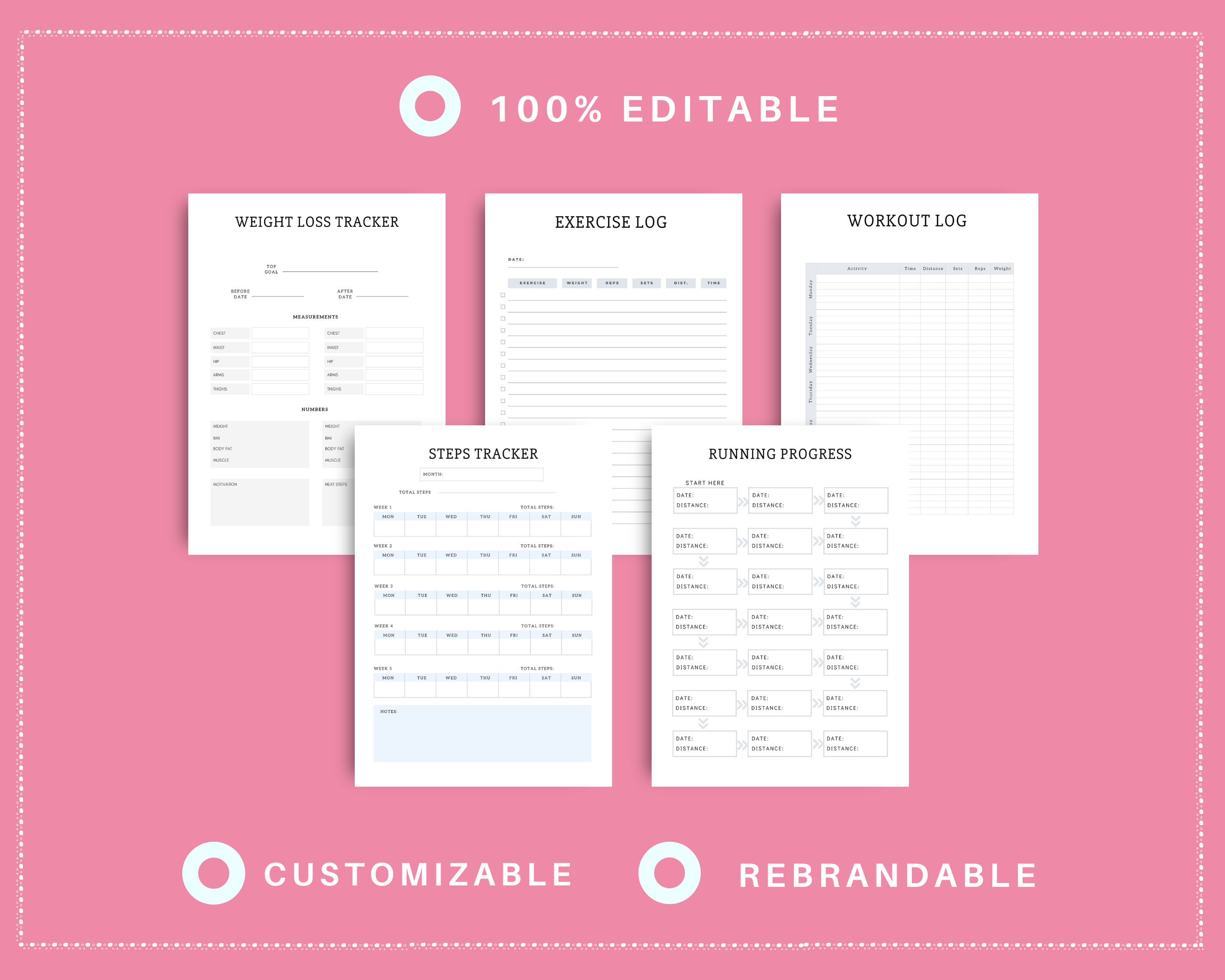 Editable Fitness Planner in Canva | Commercial Use