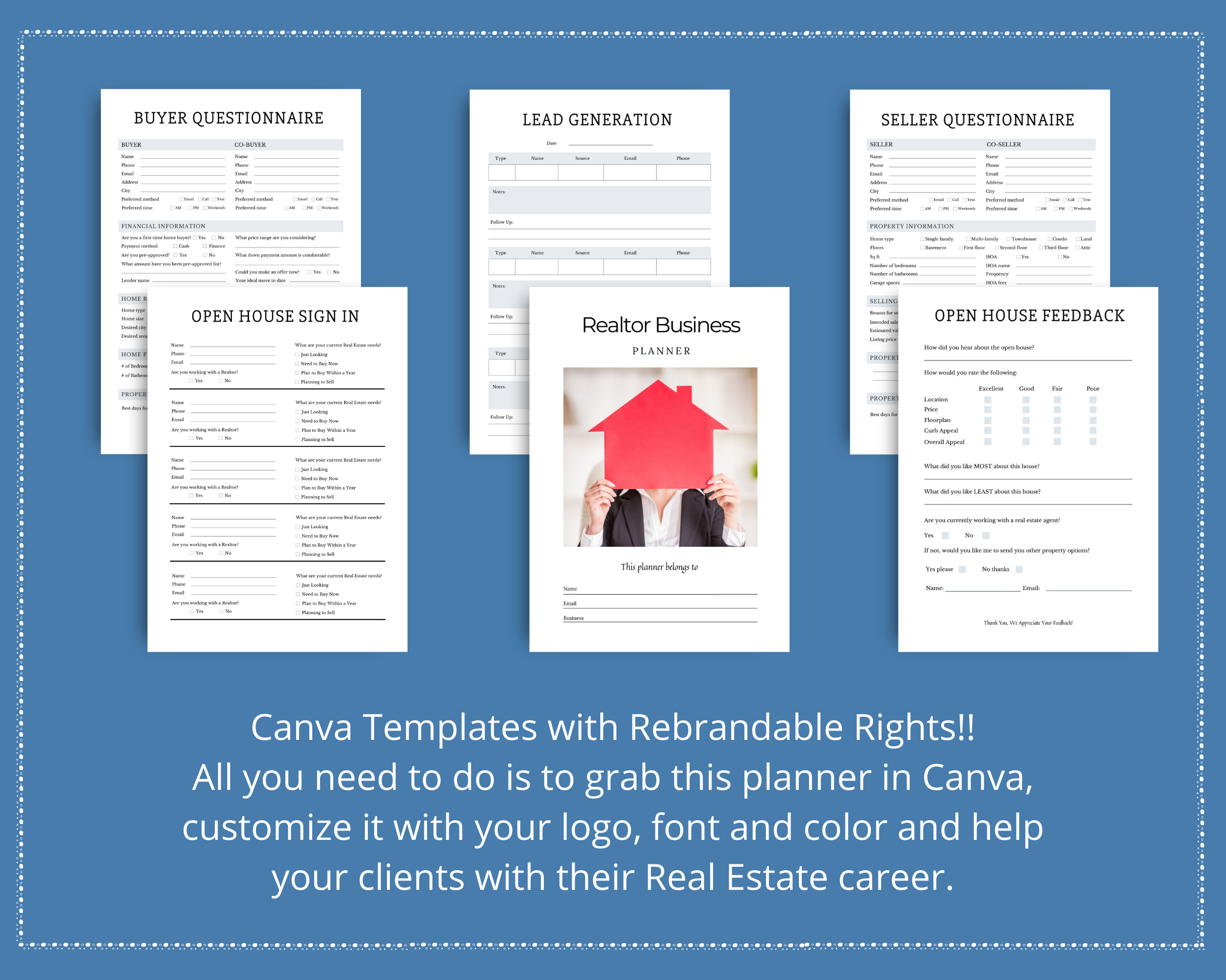 Editable Realtor Business Planner in Canva | Commercial Use