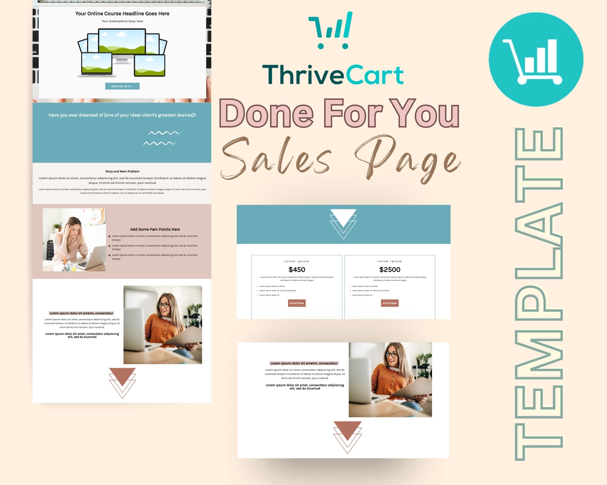 Boho Online Course Sales Page Template in Thrivecart