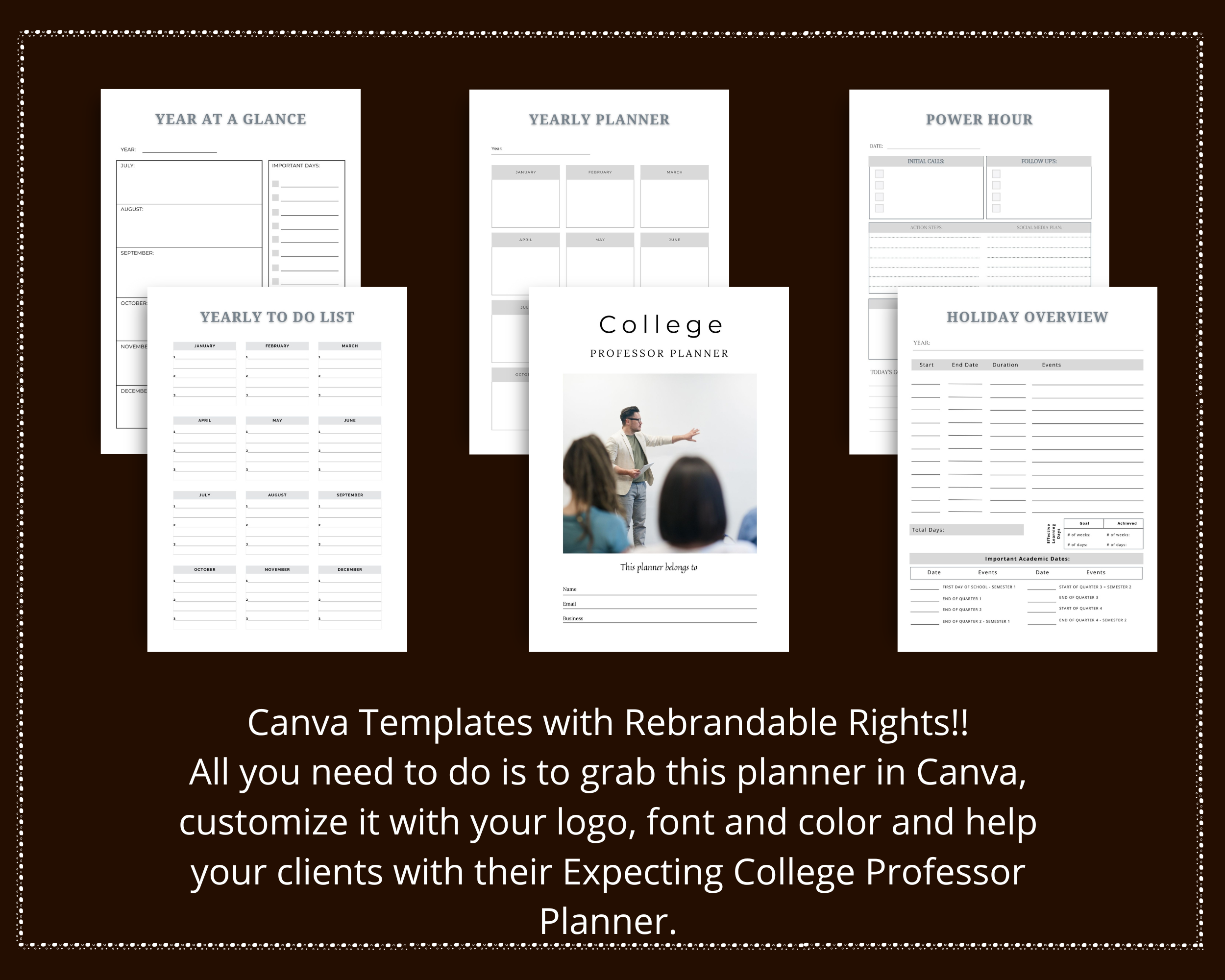 College Professor Planner | Canva Template Pack | Academic Planner Templates | Commercial Use