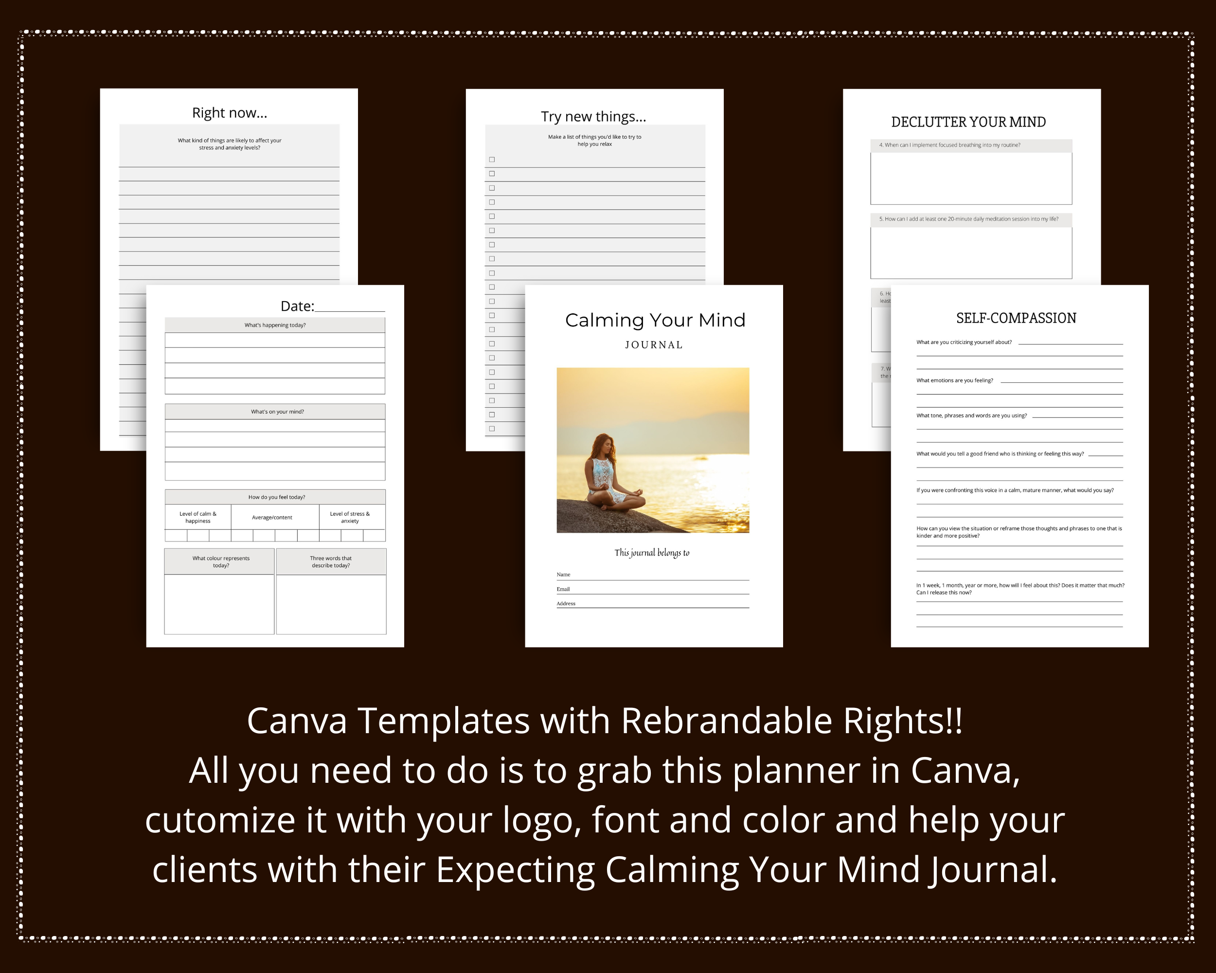 Editable Calming Your Mind Planner in Canva | Commercial Use