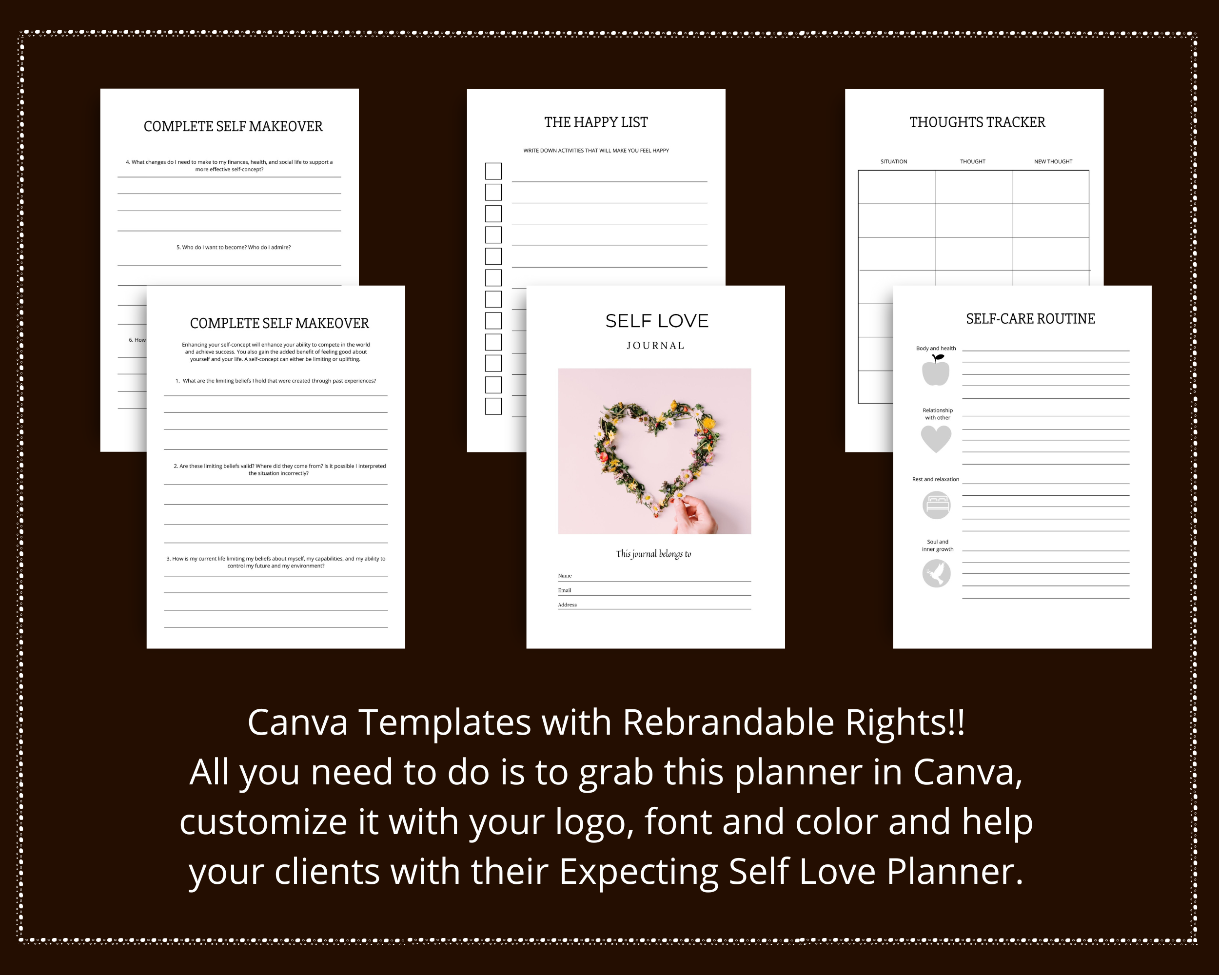 Editable Self Love Journal in Canva | Commercial Use