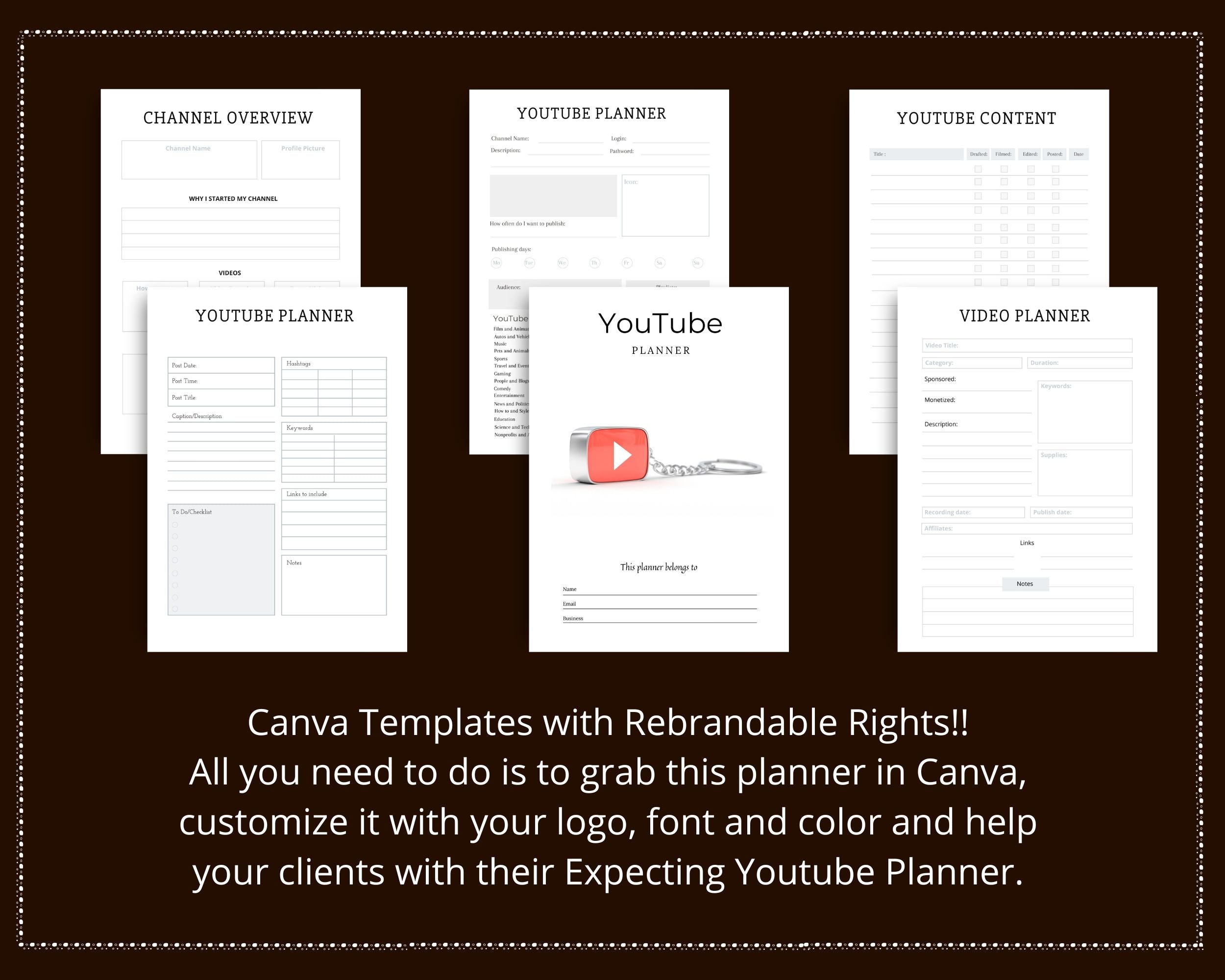 Editable YouTube Planner Templates in Canva | Commercial Use