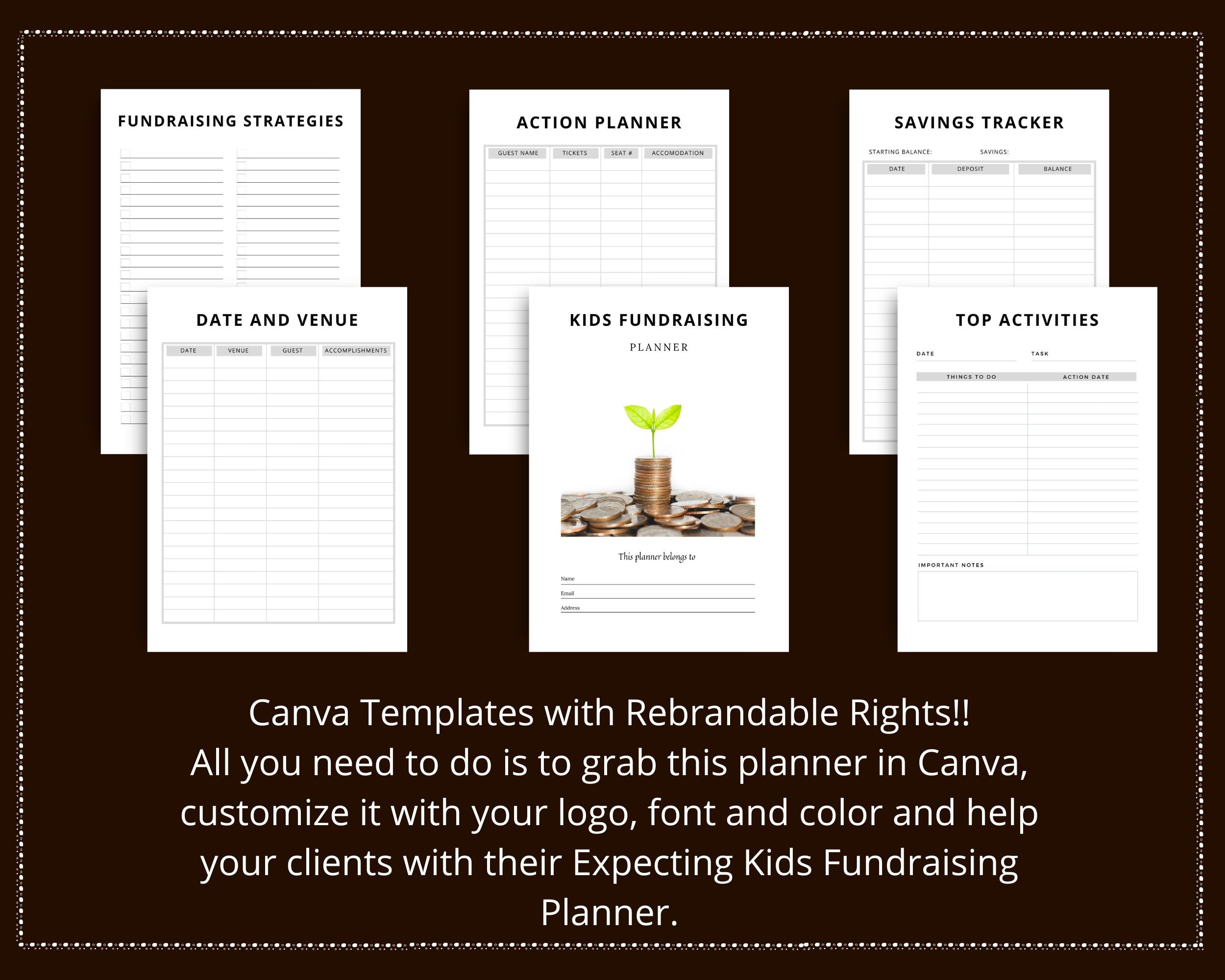 Editable Kids Fundraising Planner in Canva | Canva Template Pack | Commercial Use