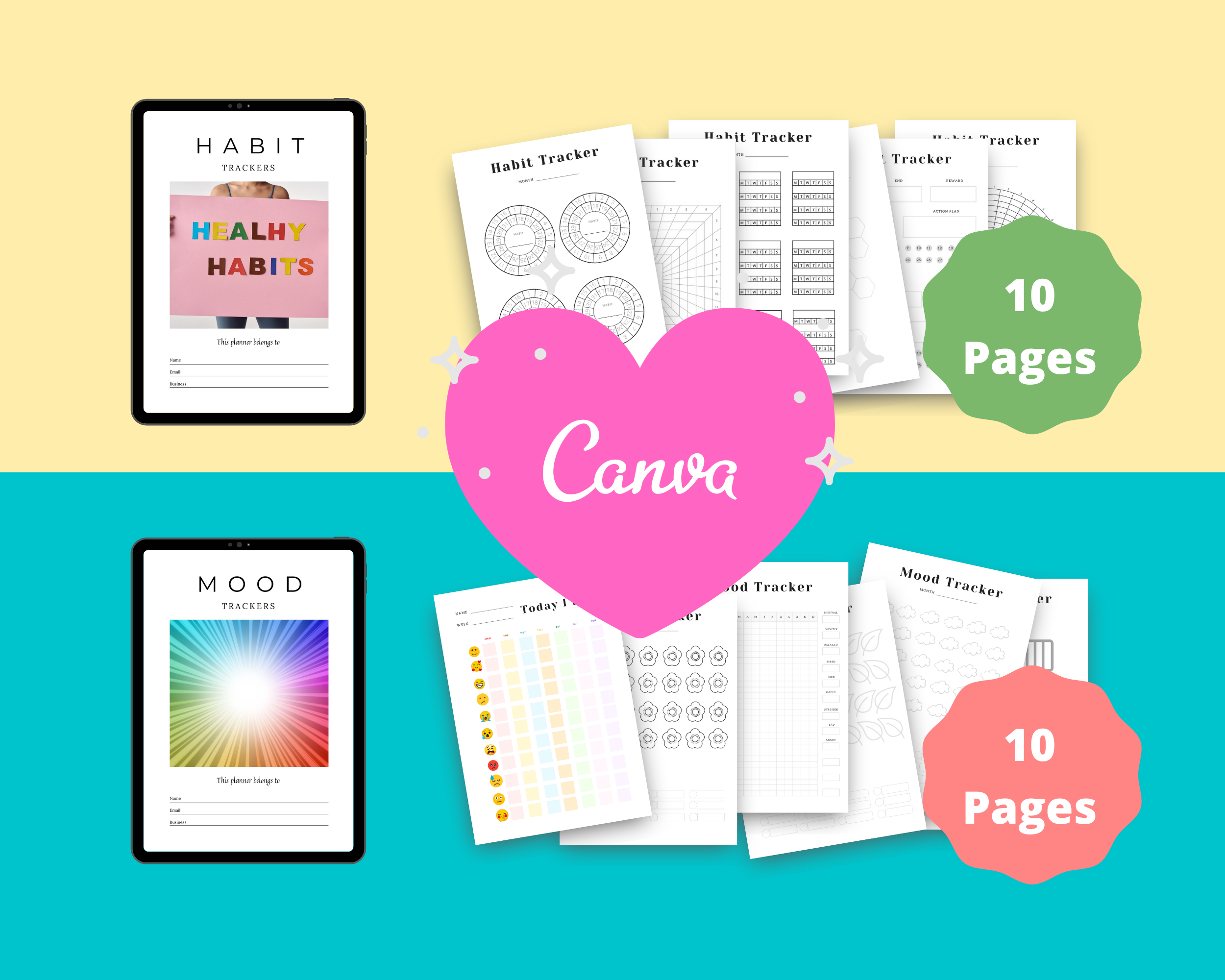 BUNDLE of 7 Tracker Bundles in Canva | Habit, Mood, Savings, Debt, Credit Score, Calendar Builder | Commercial Use