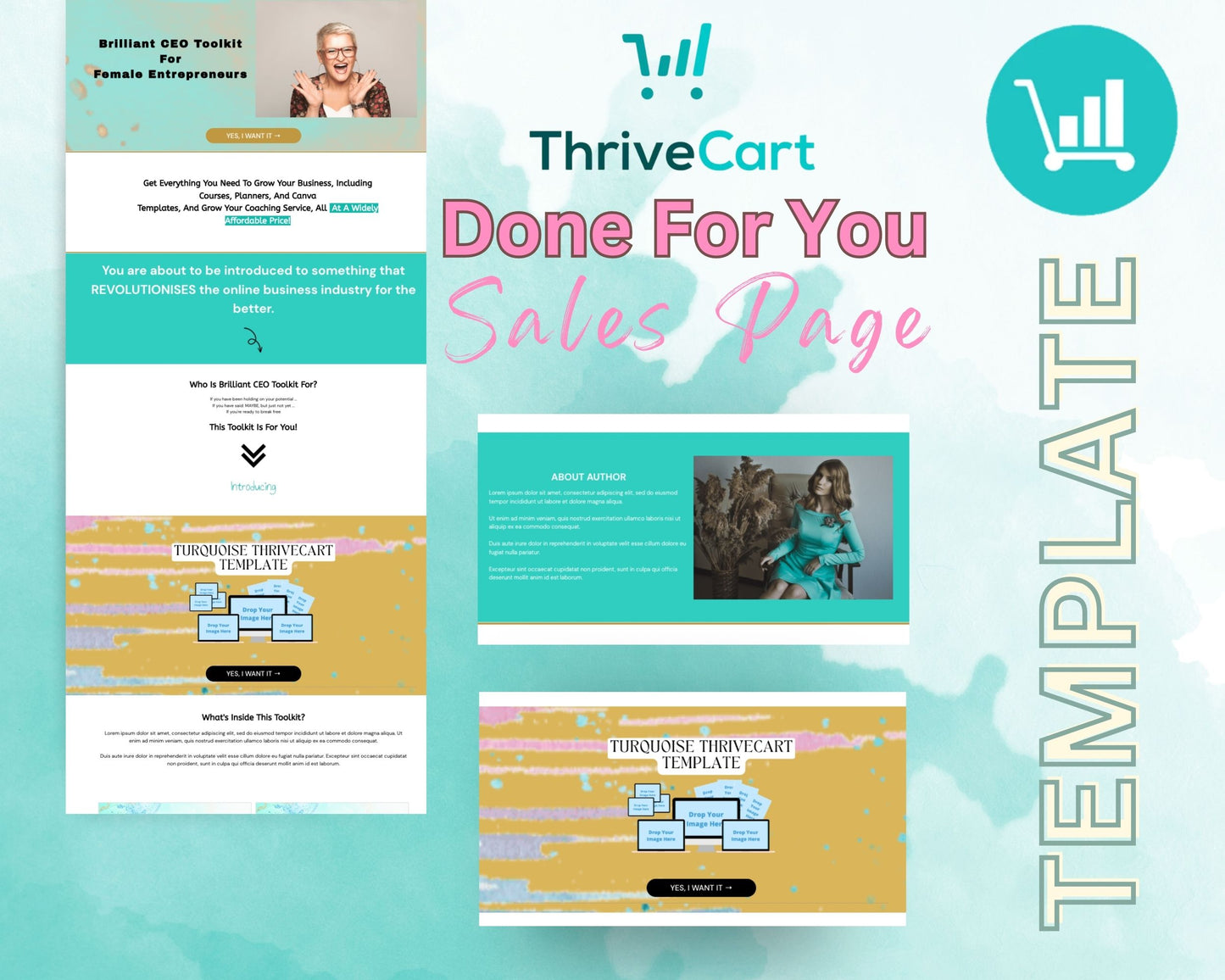 Turquoise Sales Page Template in Thrivecart