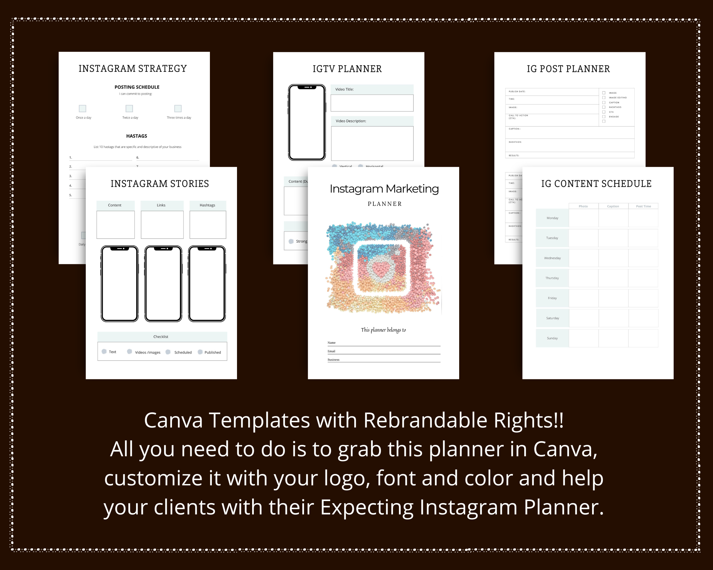 Editable Instagram Planner Templates in Canva | Commercial Use