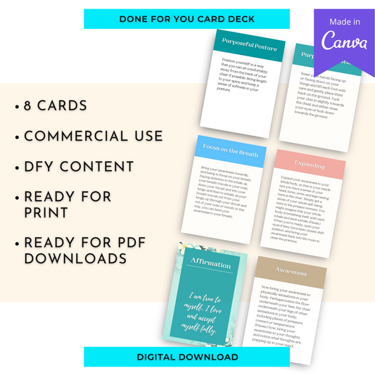 3 Minute Breathing Space Meditation Card Deck | Editable 9 Card Deck in Canva | Commercial Use