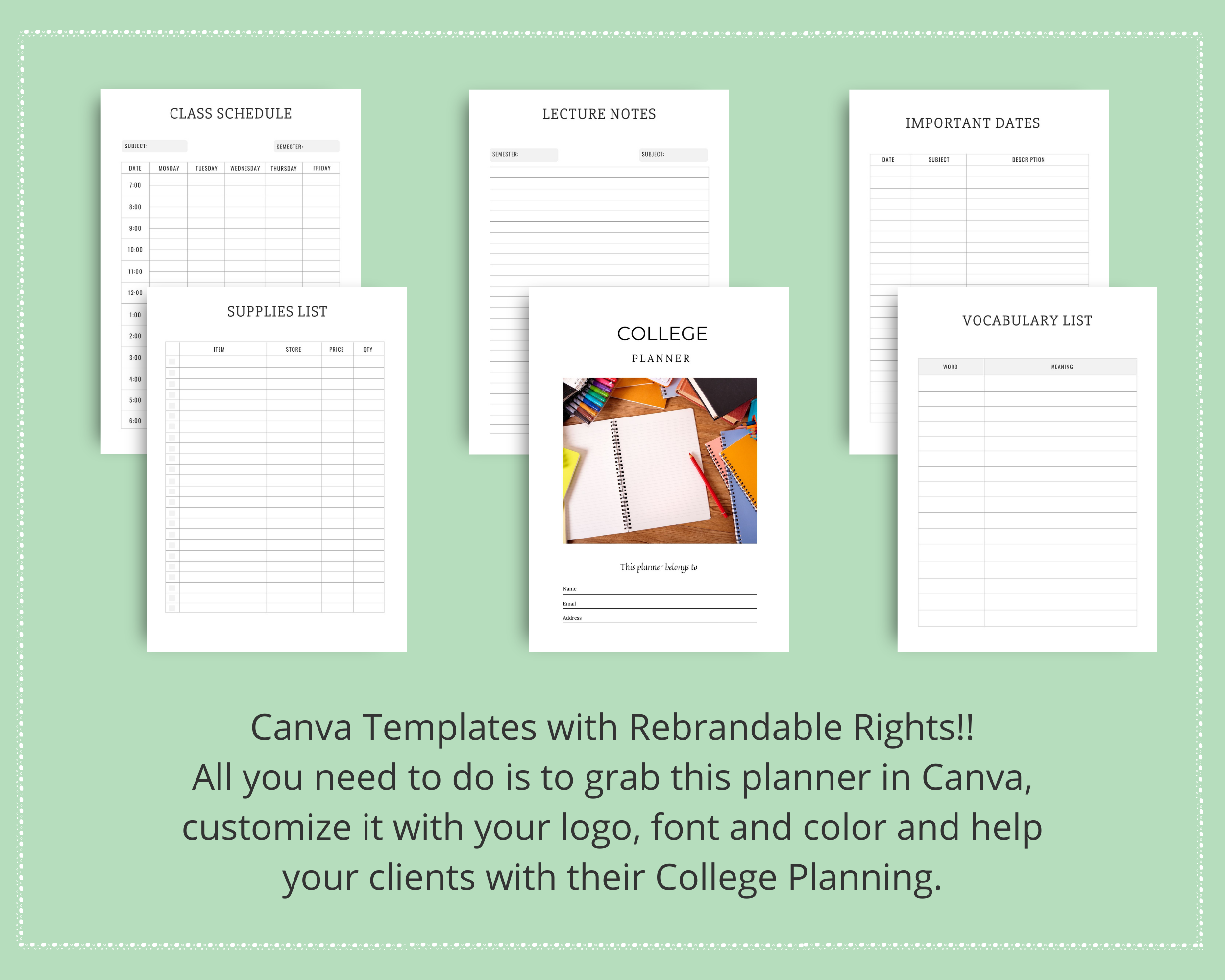 Editable College Planner in Canva | Commercial Use