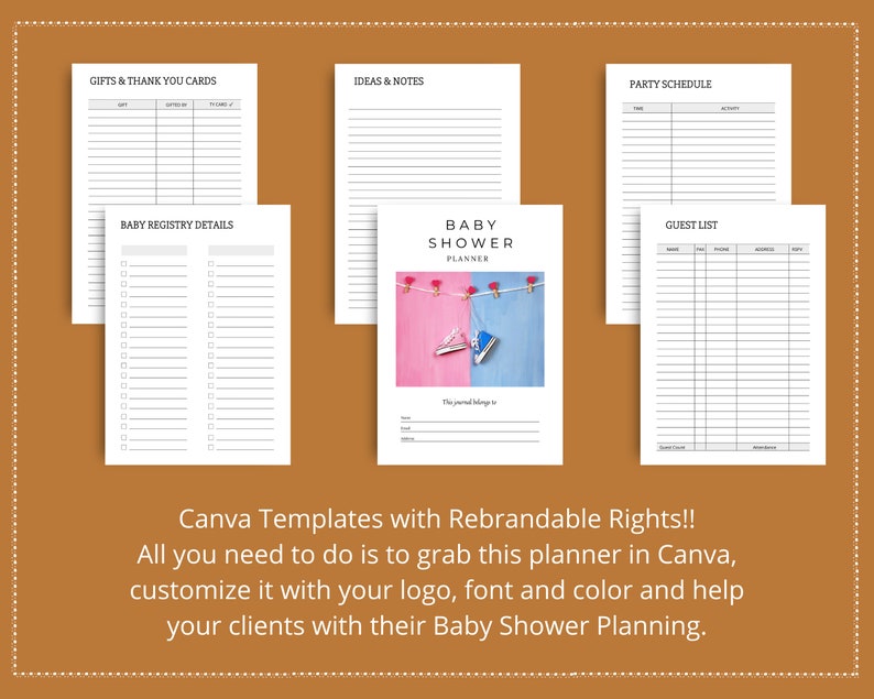 Editable Baby Shower Planner Templates in Canva | Commercial Use