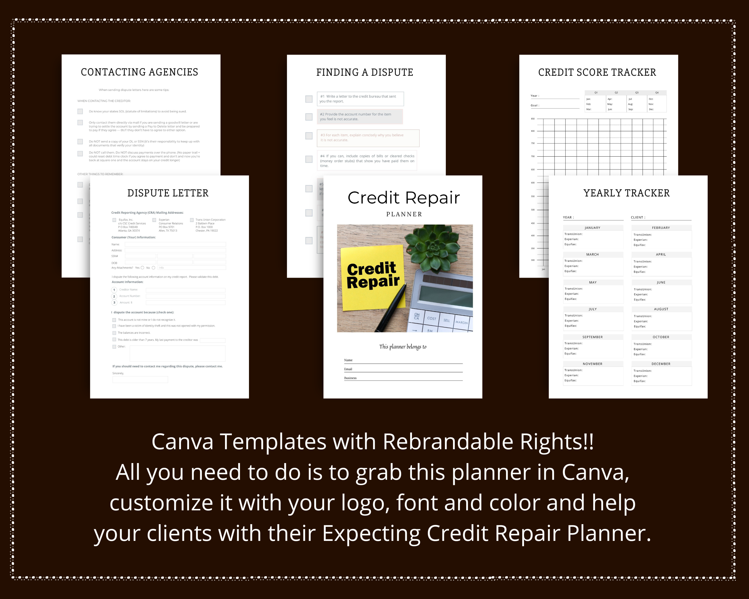 Editable Credit Repair Planner in Canva | Commercial Use