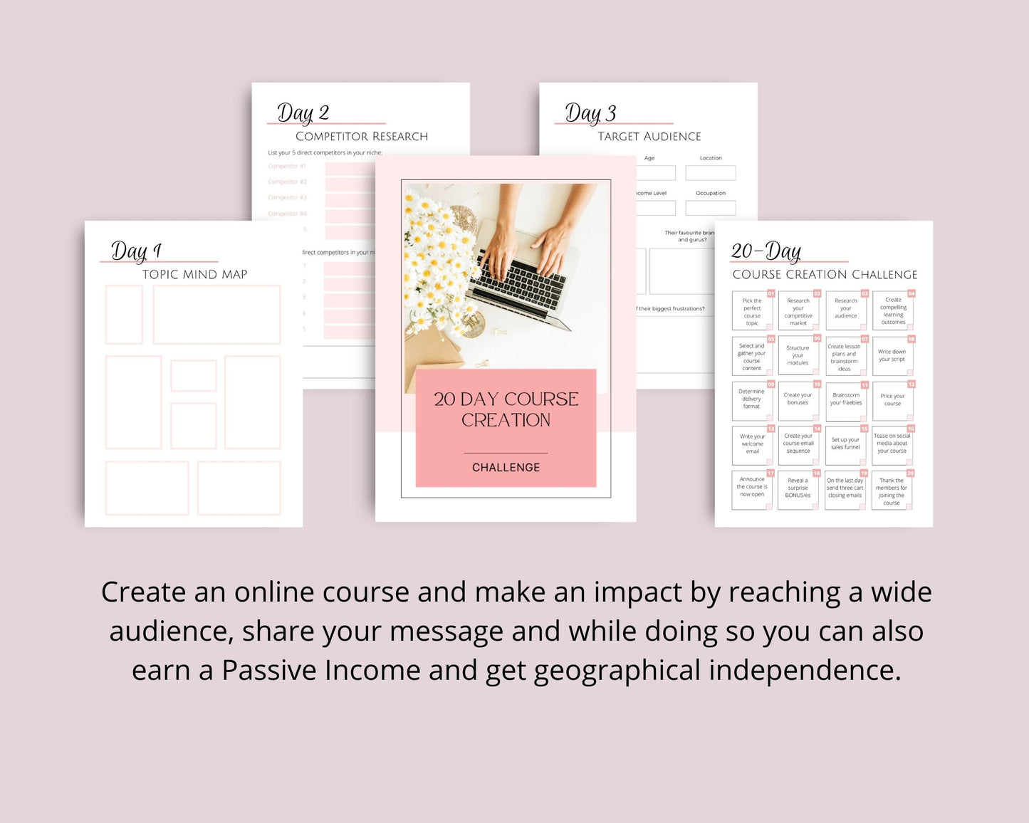 20 Day Course Creation Challenge | Course Launch Planner | Editable Canva Template A4 Size