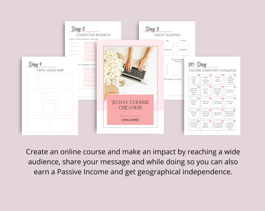 20 Day Course Creation Challenge | Course Launch Planner | Editable Canva Template A4 Size
