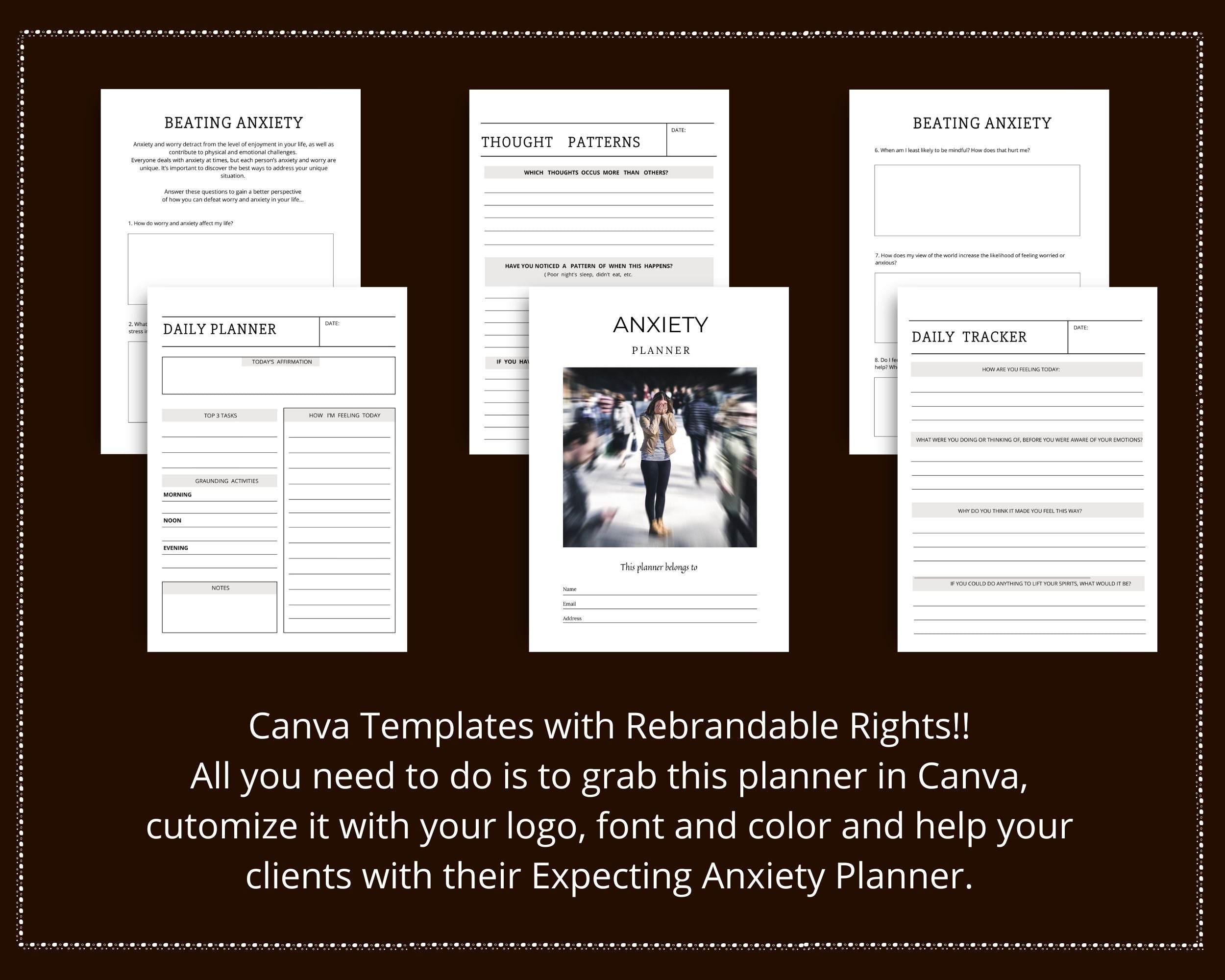 Editable Anxiety Planner in Canva | Commercial Use