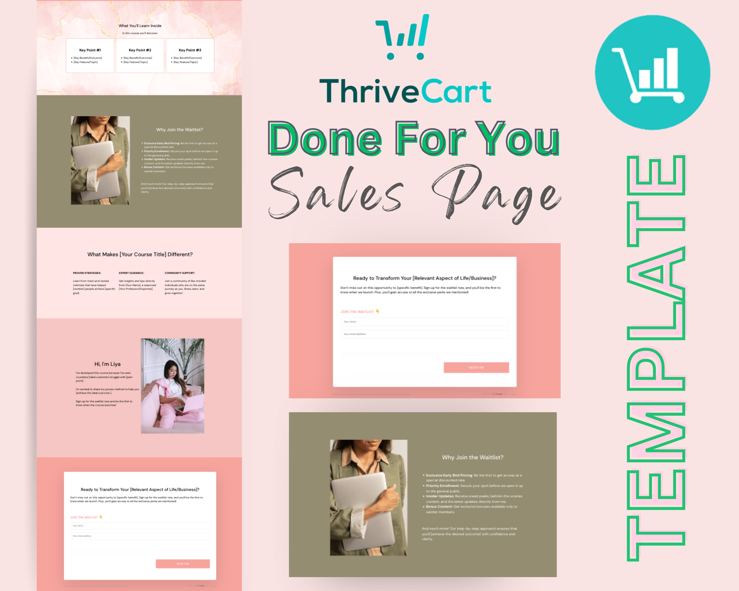 Waitlist in Pink Sales Page Template in ThriveCart