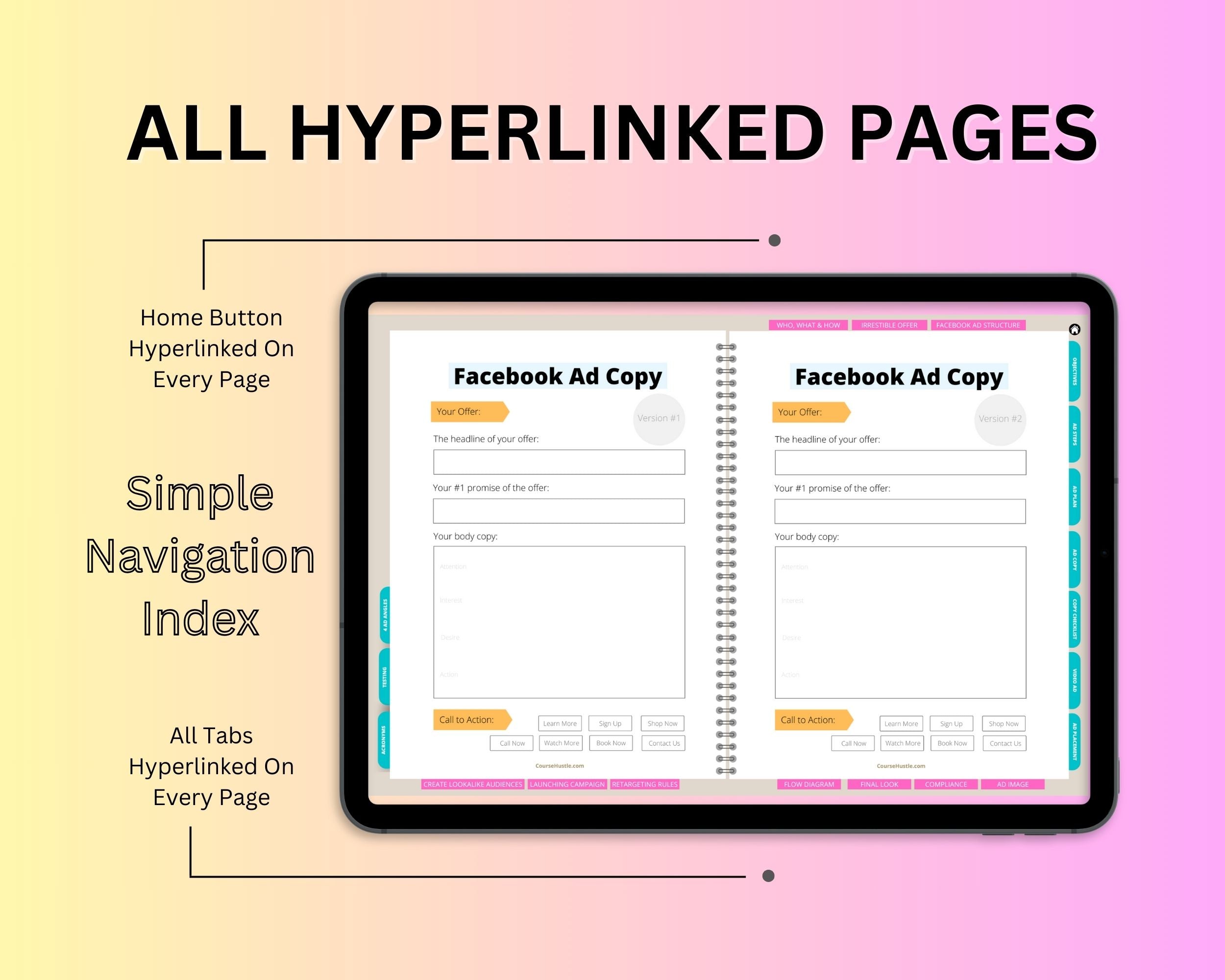 Facebook Ad Digital Workbook | Hyperlinked PDF | Suitable with Goodness & Notability