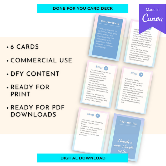 3 Minute Body Scan Meditation Card Deck | Editable 7 Card Deck in Canva | Commercial Use