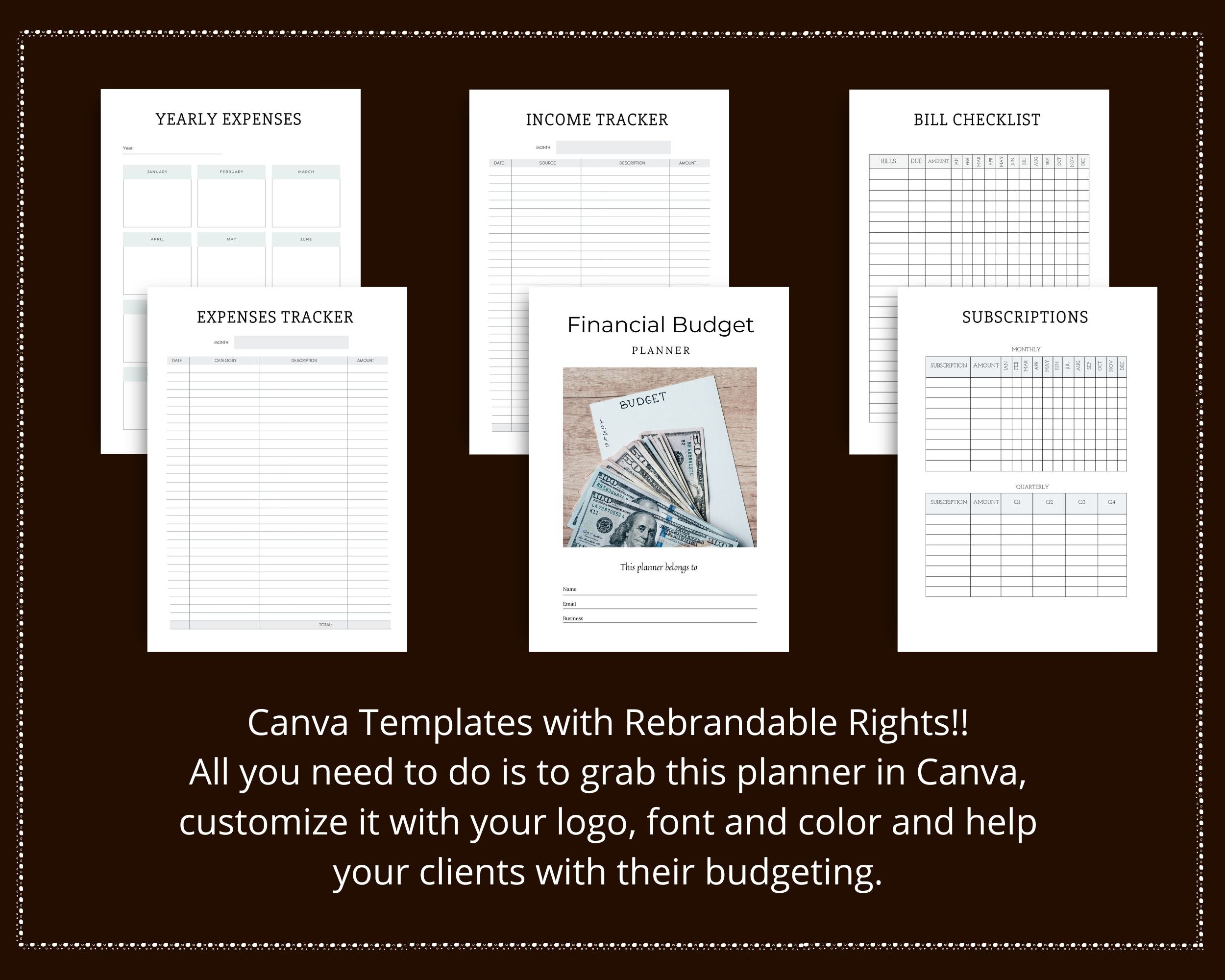 Financial Budget Planner | Done For You Planner Canva Templates PLR Digital Download | Commercial Use