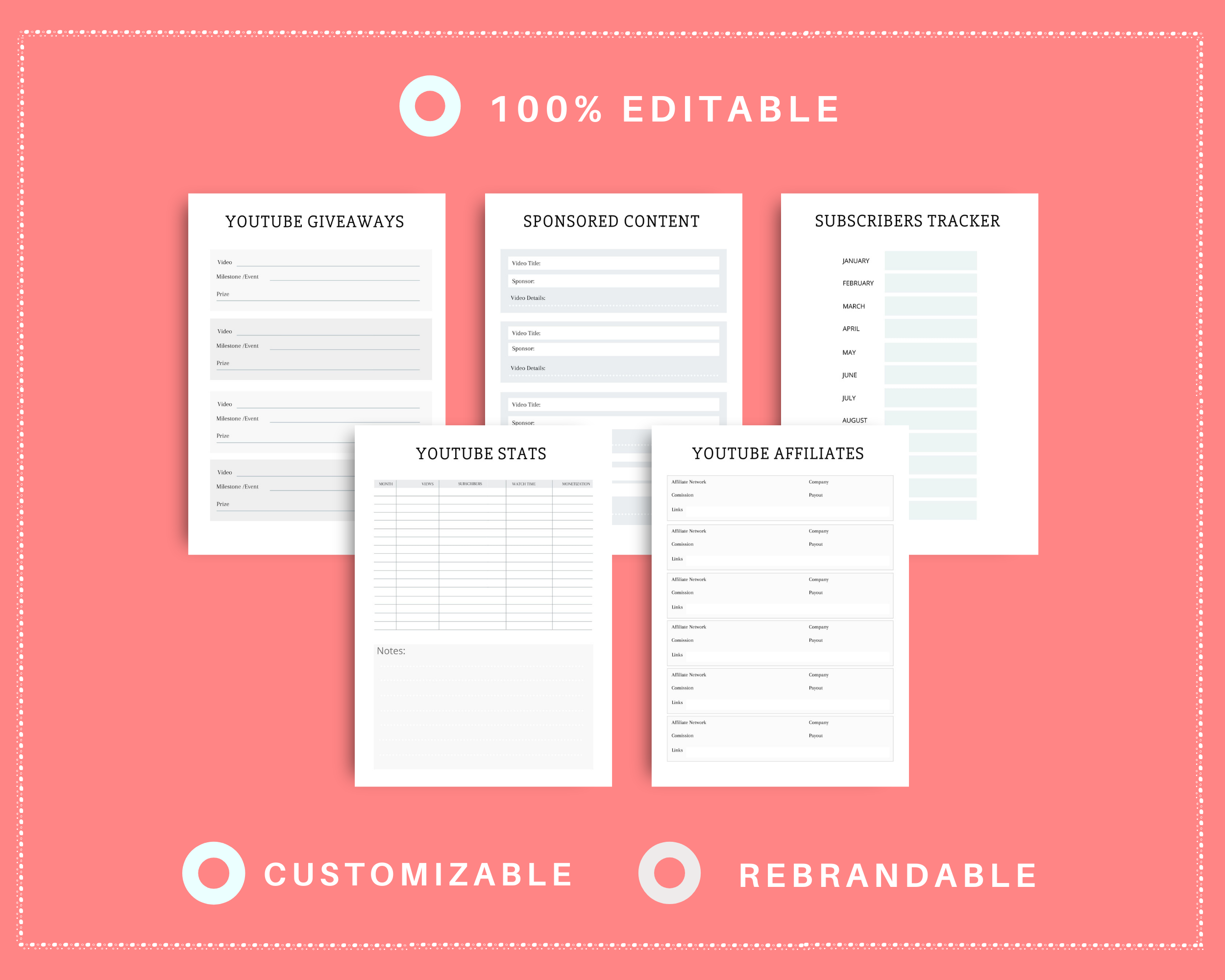 Editable YouTube Planner Templates in Canva | Commercial Use