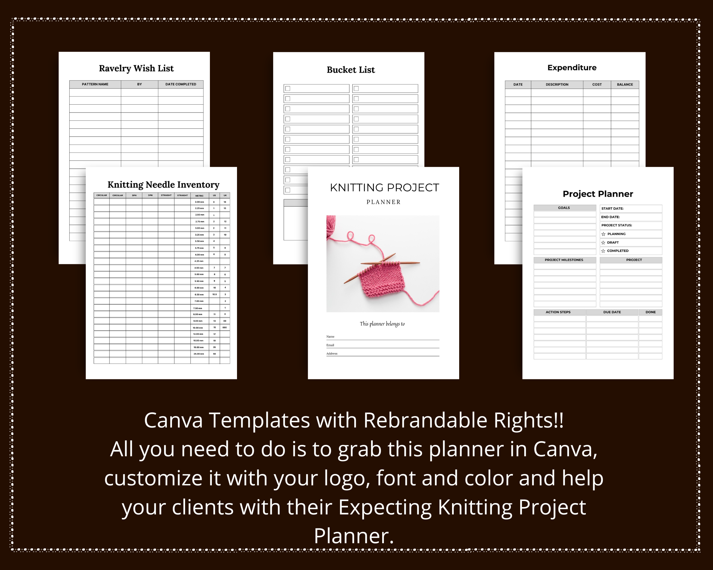 Editable Knitting Project Planner in Canva | Canva Template Pack | Commercial Use