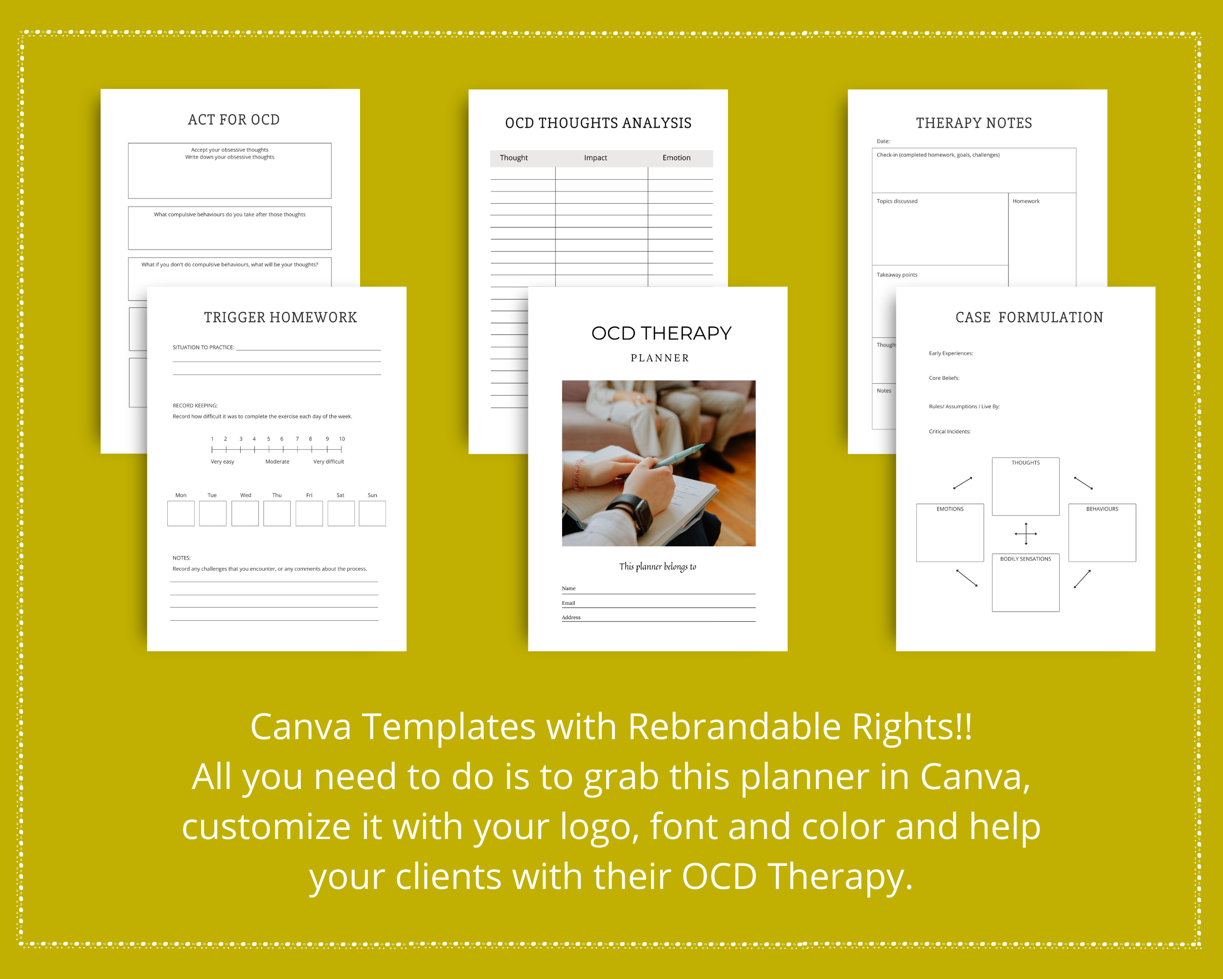 Editable OCD Therapy Planner in Canva | Commercial Use