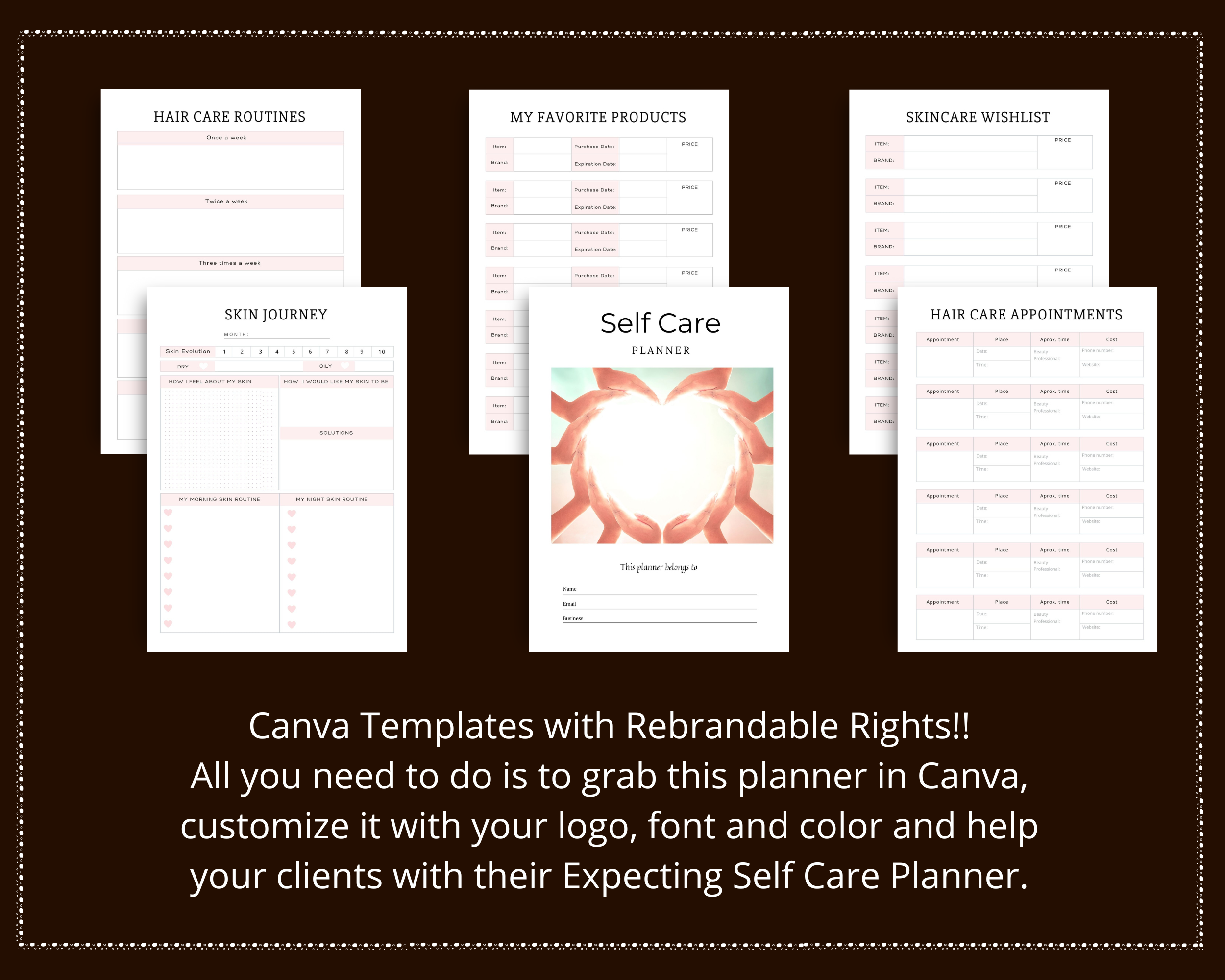 Editable Self Care Planner in Canva | Commercial Use