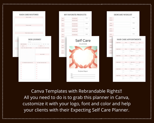 Editable Self Care Planner in Canva | Commercial Use