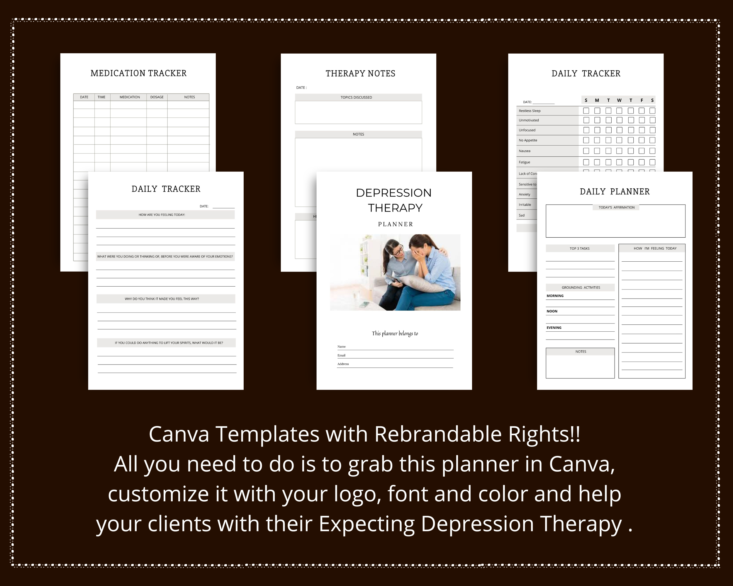 Editable Depression Therapy Planner in Canva | Commercial Use