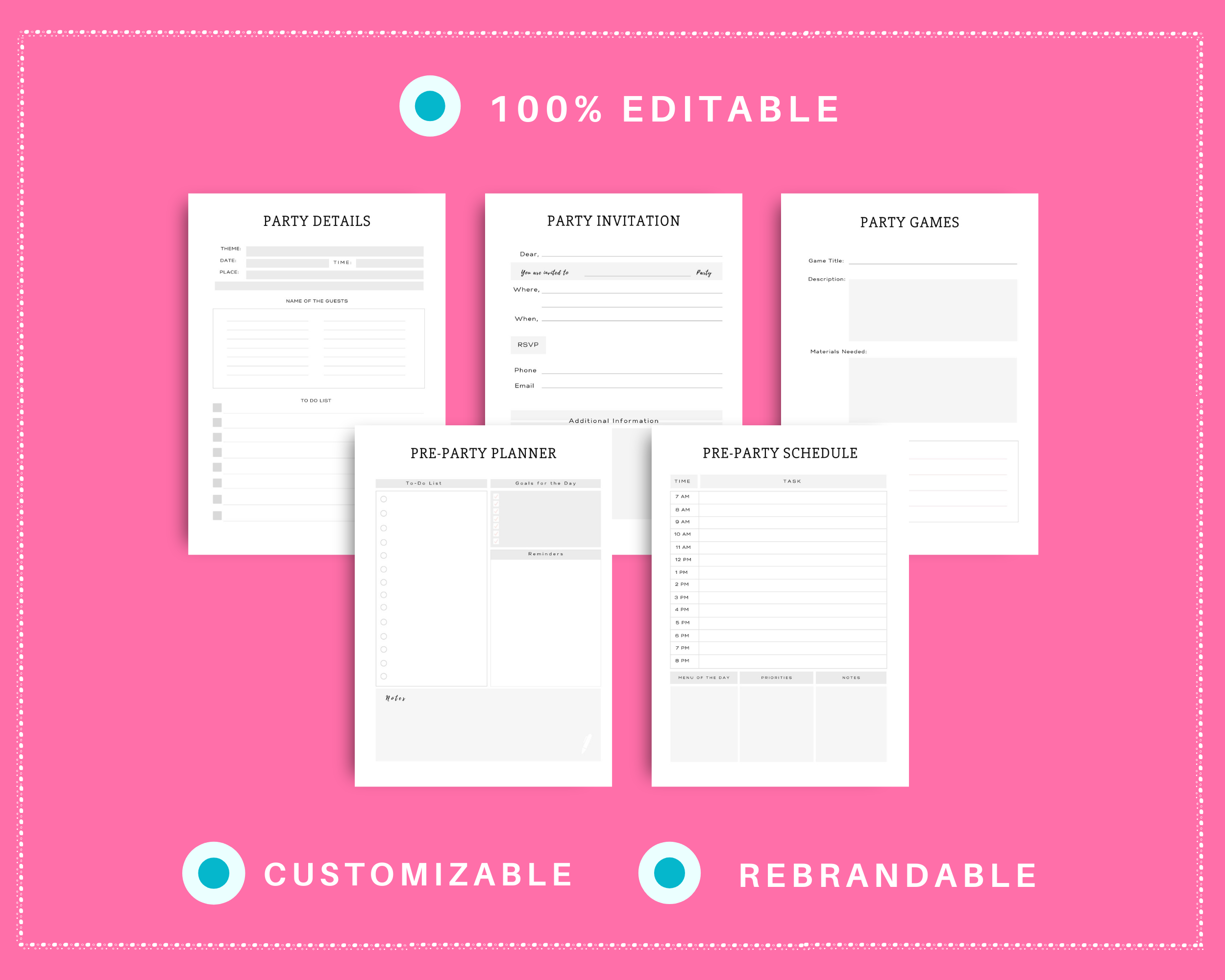 Editable Party Planner in Canva | Commercial Use