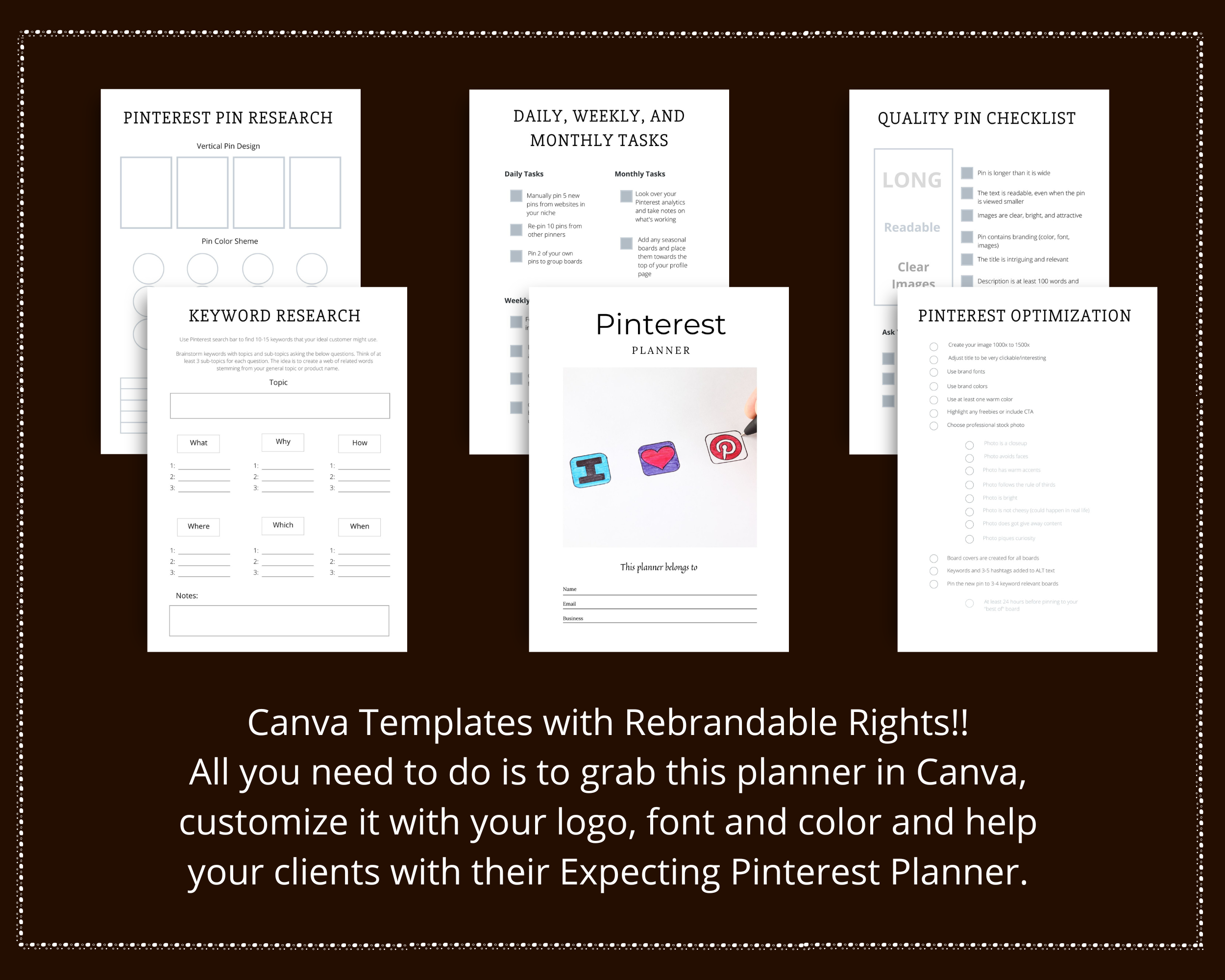 Editable Pinterest Planner Template in Canva | Commercial Use