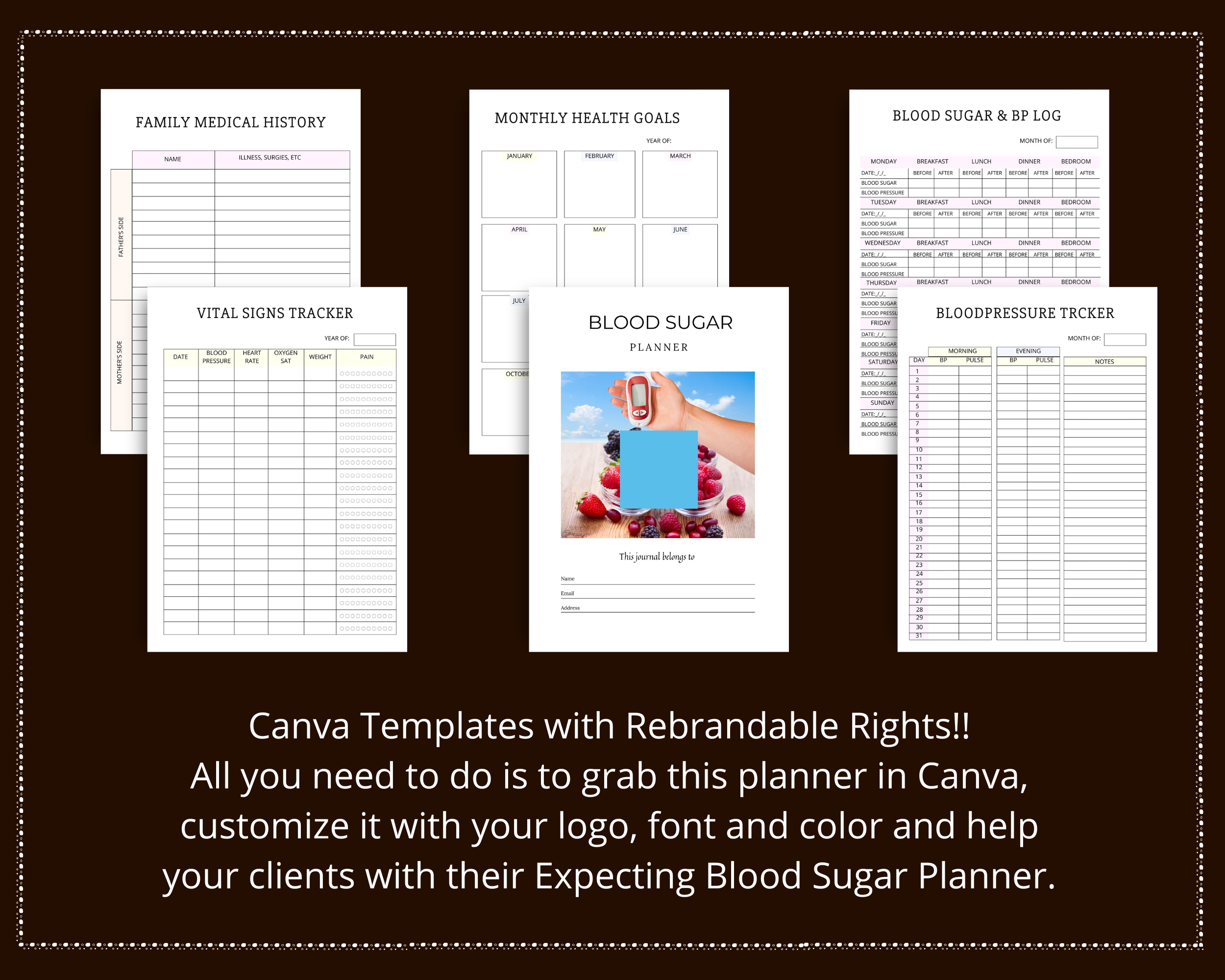 Blood Sugar Planner | Canva Template Pack | Blood Sugar Journal Template | Commercial Use