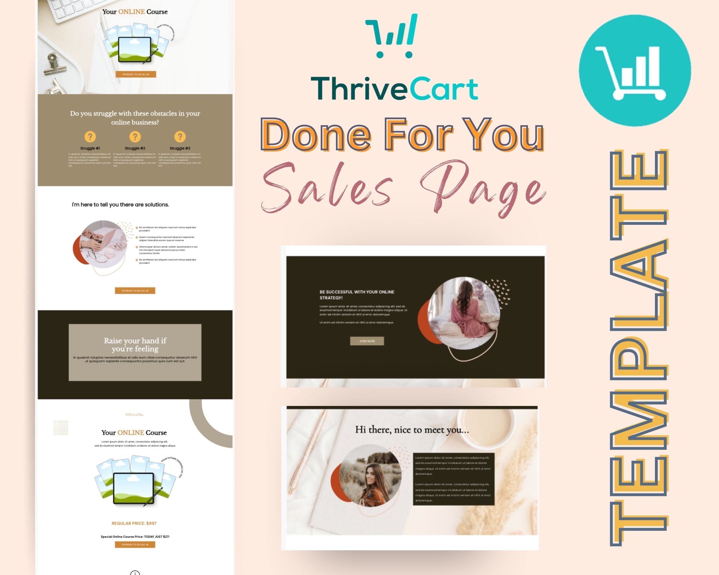 Boho Course Sales Page Template in ThriveCart