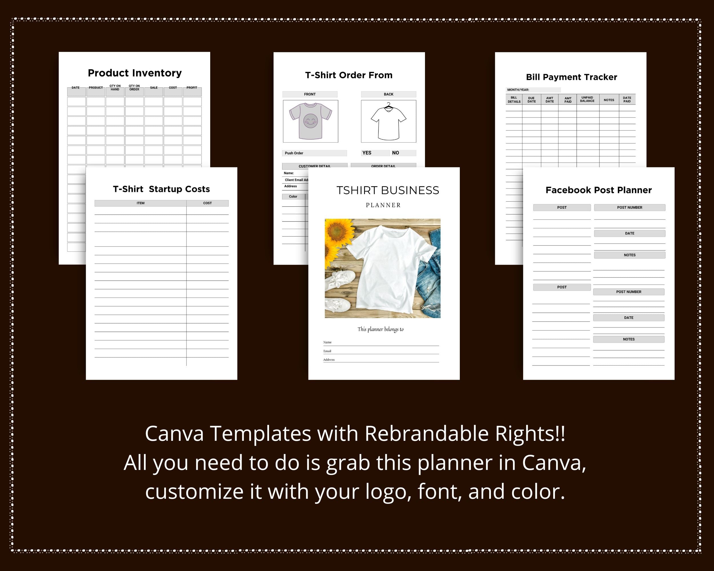 Editable Tshirt Business Planner in Canva | Commercial Use