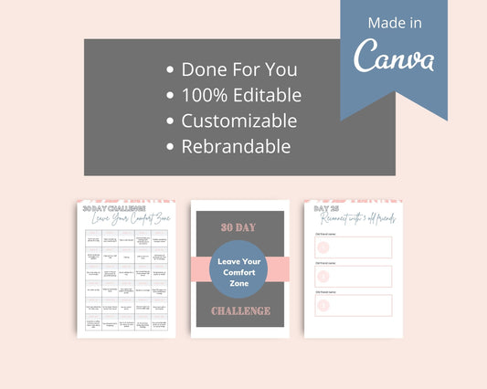 30-Day Leave Your Comfort Zone Challenge | Editable Canva Template A4 Size