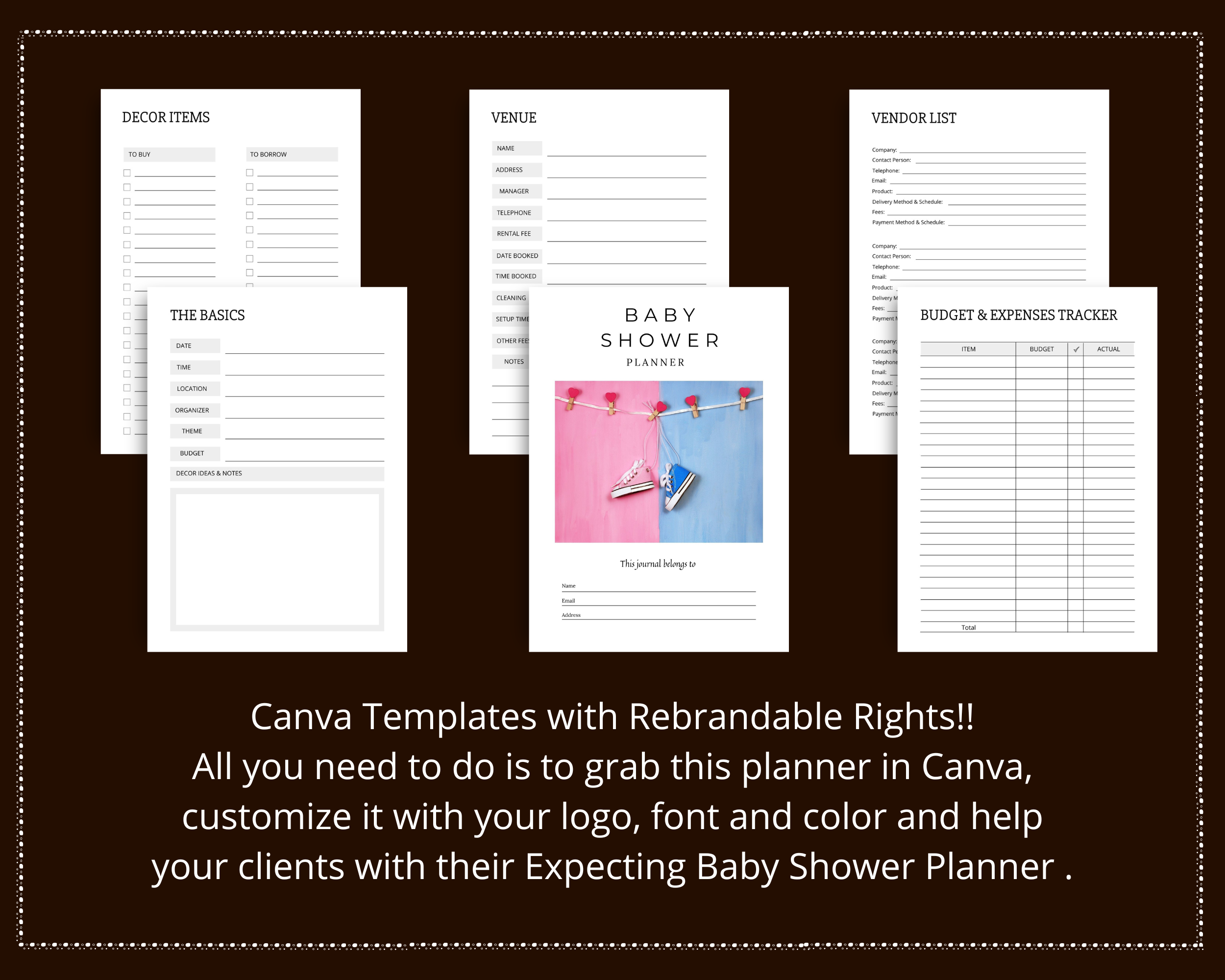 Editable Baby Shower Planner Templates in Canva | Commercial Use