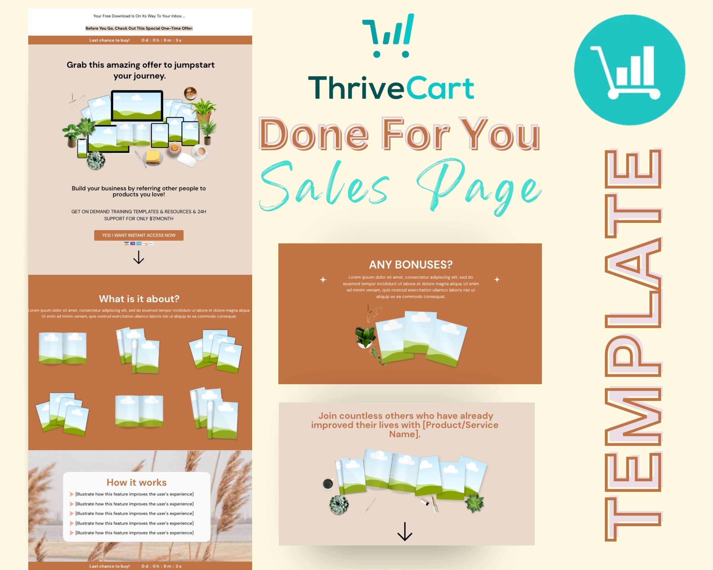 Boho Tripwire Membership Sales Page Template in ThriveCart