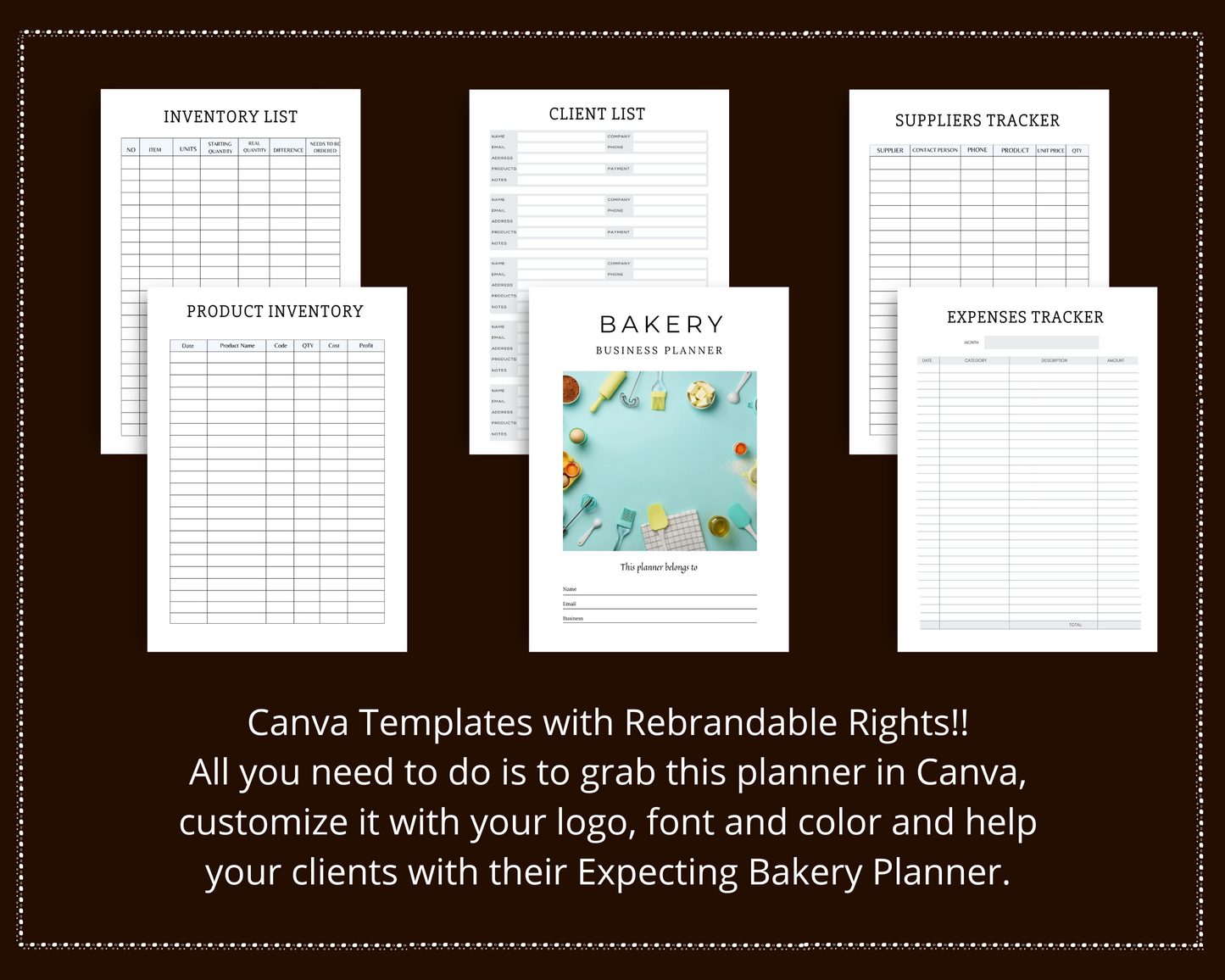 Editable Bakery Planner Templates in Canva | Commercial Use