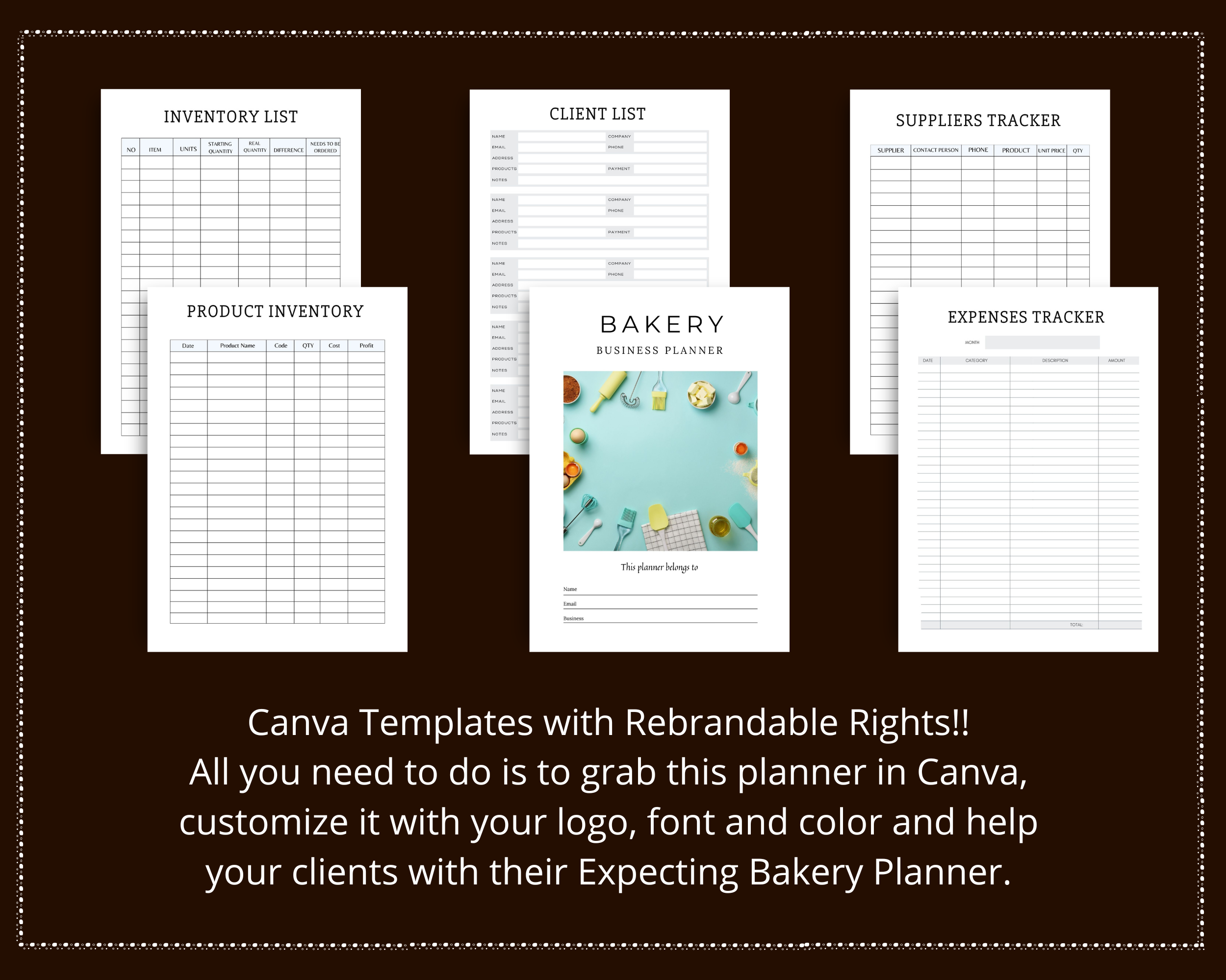 Editable Bakery Planner Templates in Canva | Commercial Use