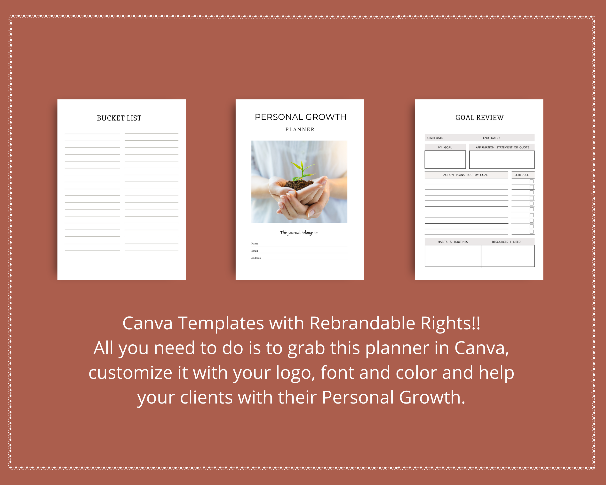 Editable Personal Growth Planner Templates in Canva | Commercial Use