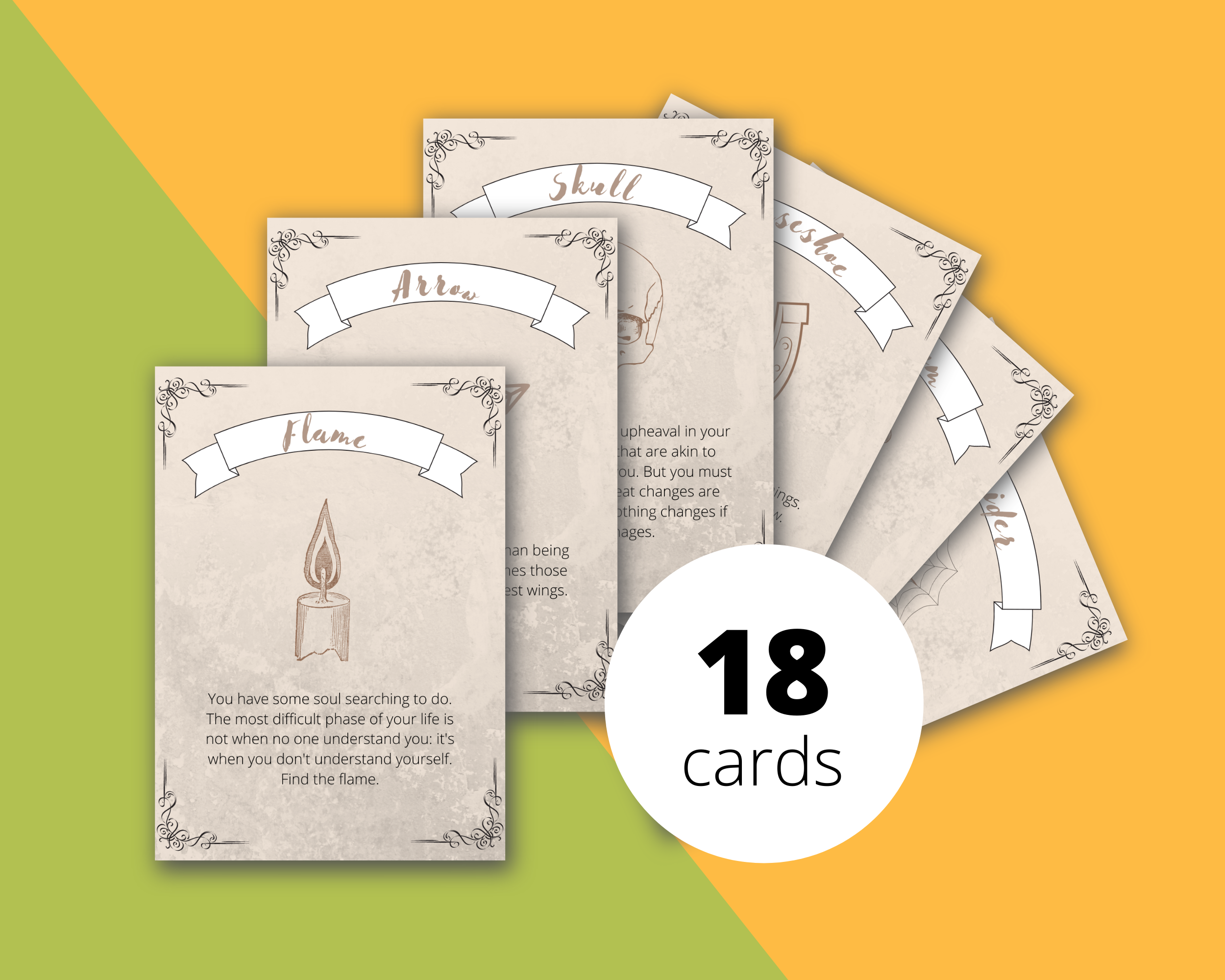 Fortune Teller Oracle Card Deck | Editable 18 Card Deck in Canva | Size 3"x4" | Commercial Use