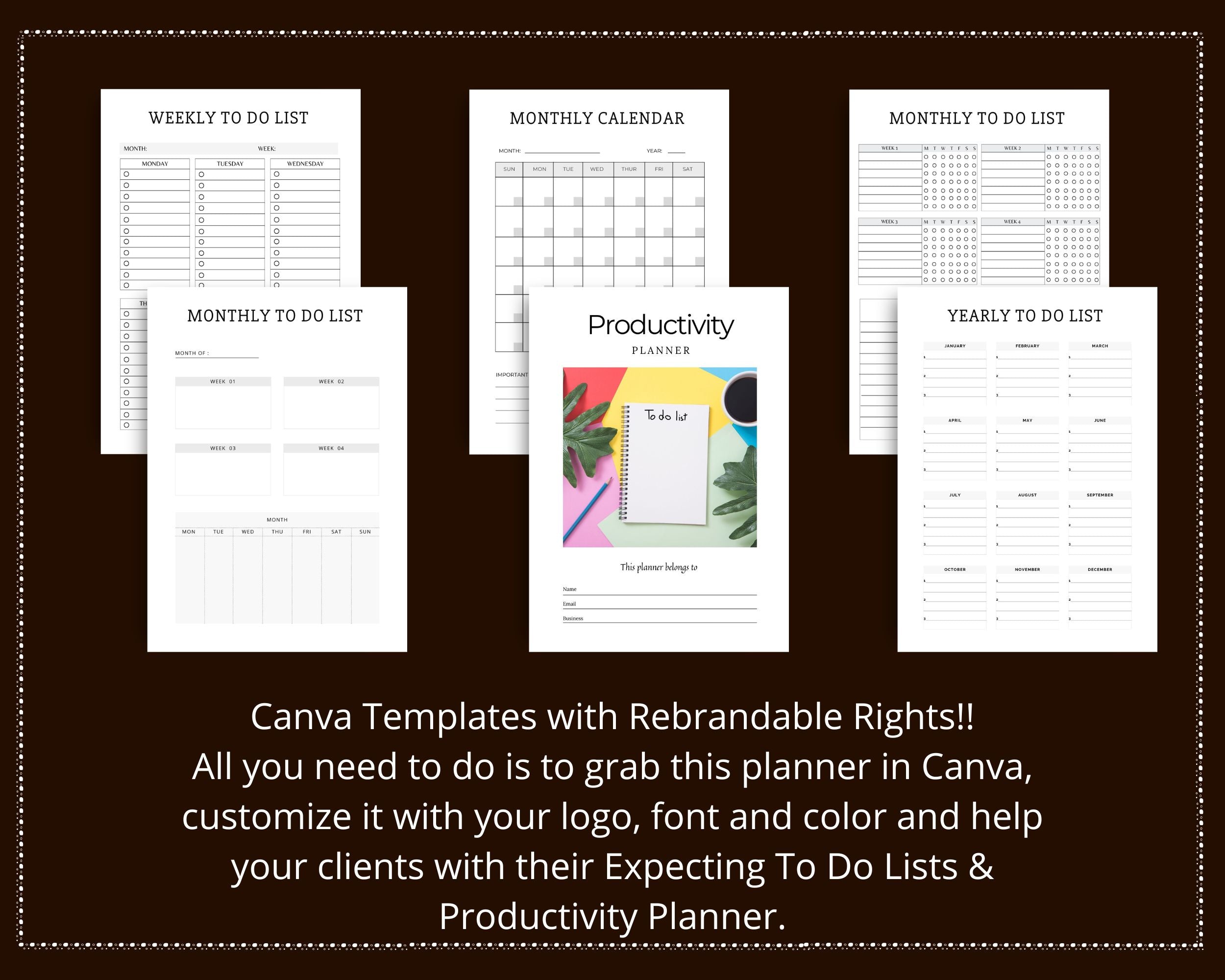 Editable To Do & Productivity Planner in Canva | Commercial Use