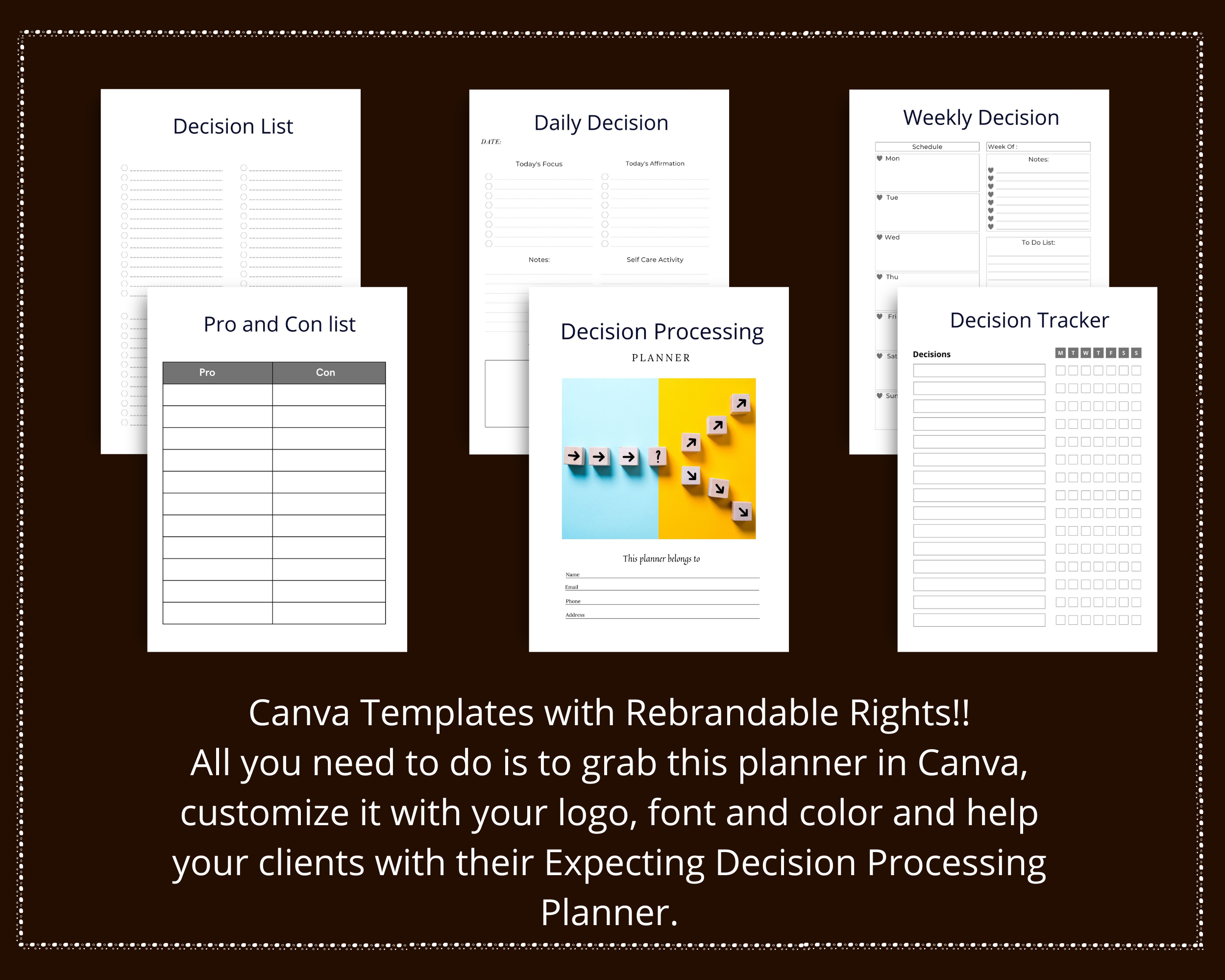 Editable Decision Processing Planner Template in Canva | Canva Template Pack | Commercial Use