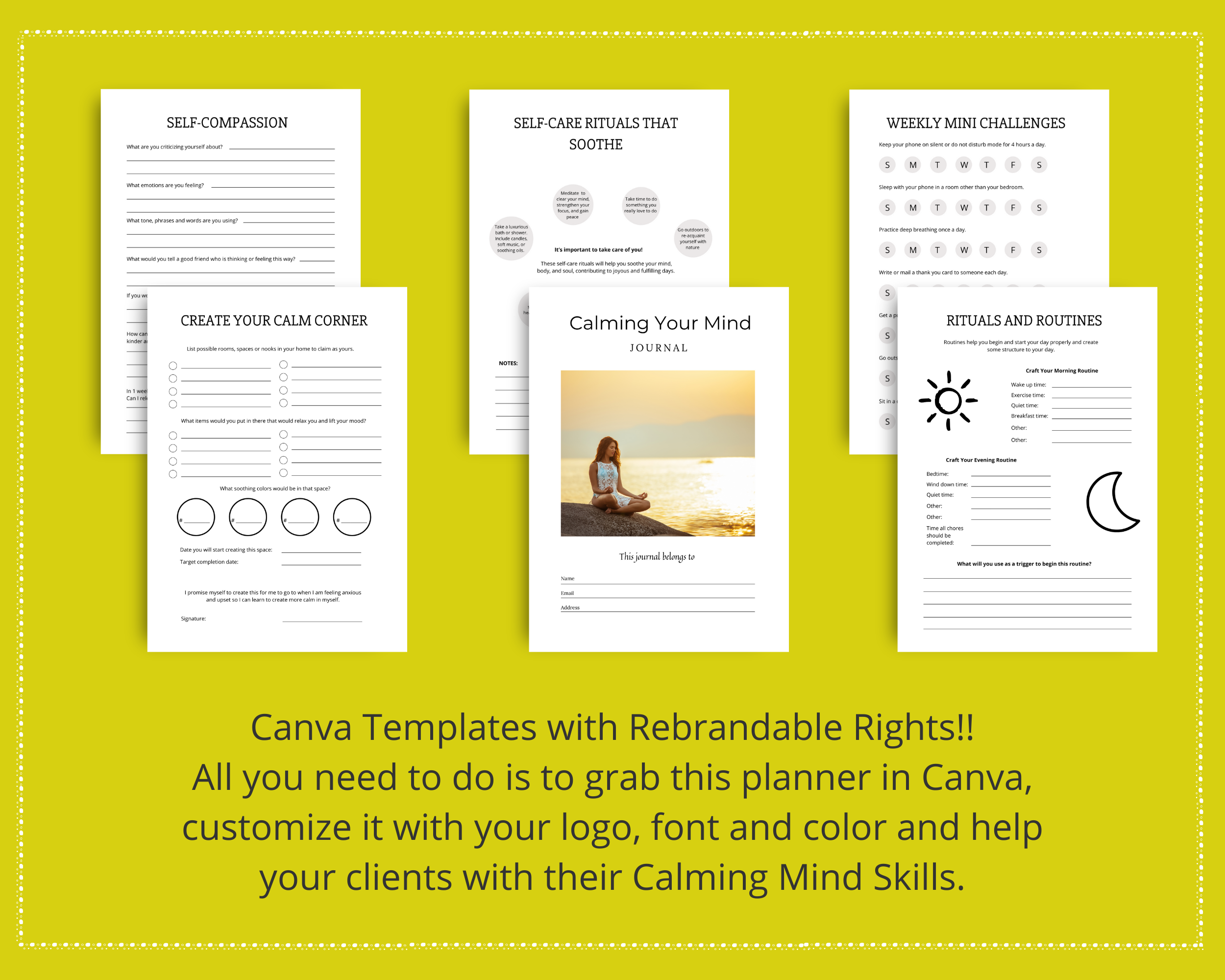 Editable Calming Your Mind Planner in Canva | Commercial Use