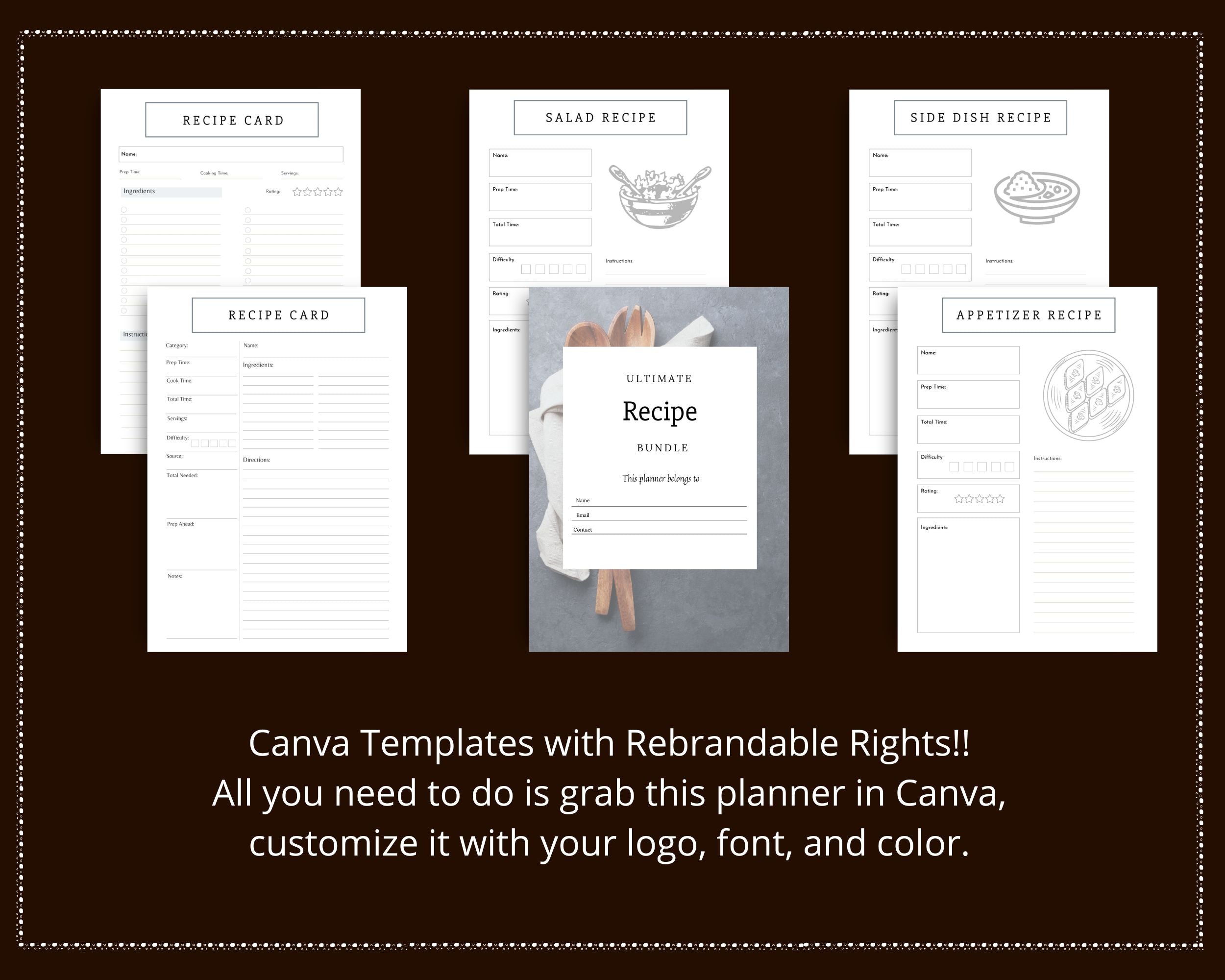 Editable Recipe Binder Templates in Canva | Commercial Use