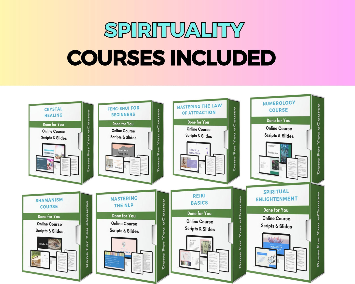 BUNDLE of 19 Wellness and Spirituality Courses | Lessons in Google Docs | Done for You Canva Slides