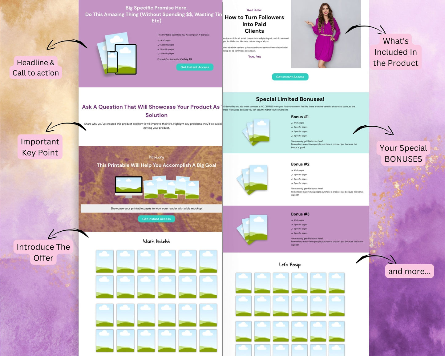 Plum & Lilac Printables Sales Page Template in Thrivecart