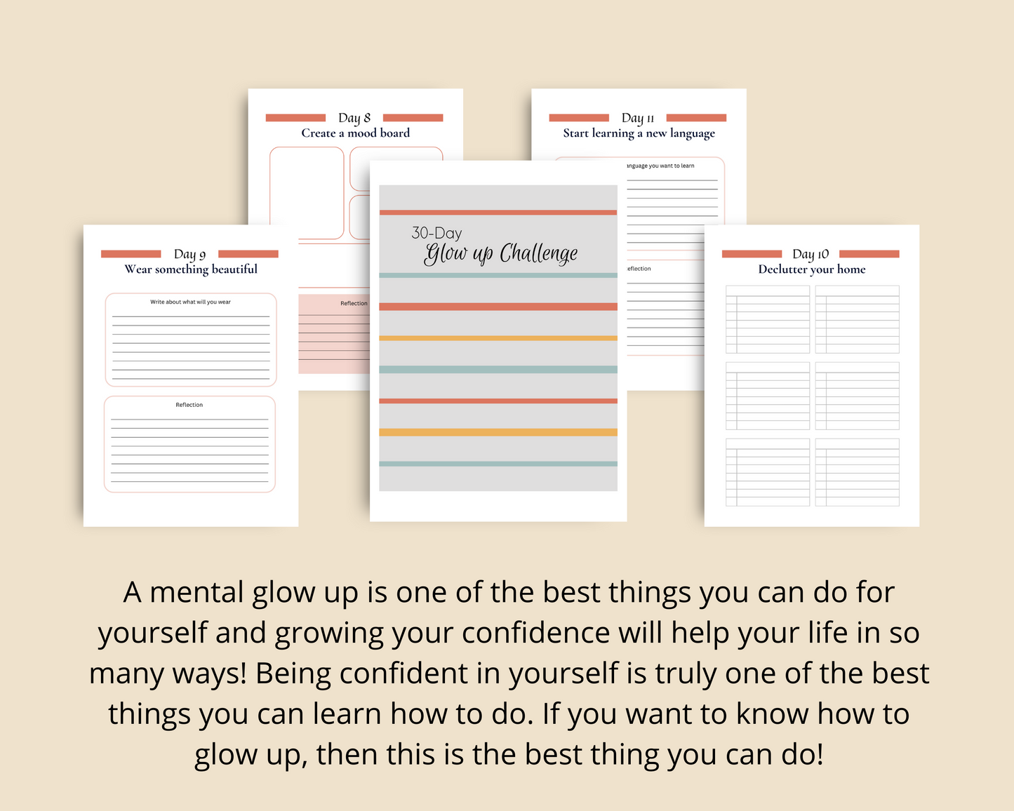 30-Day Glow up Challenge | Editable Canva Template A4 Size