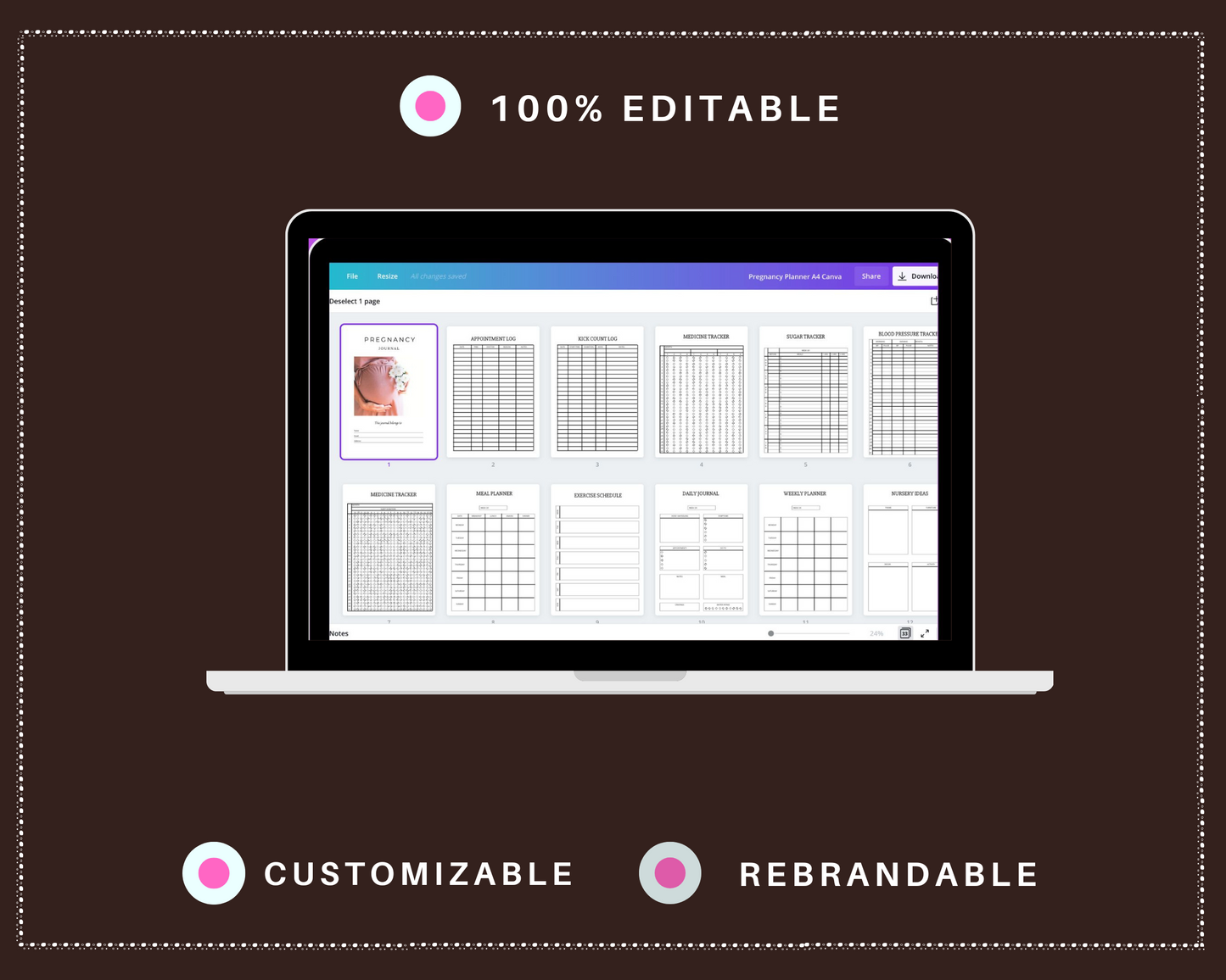 Editable Pregnancy Planner Templates in Canva | New Mom Planner Templates | Commercial Use