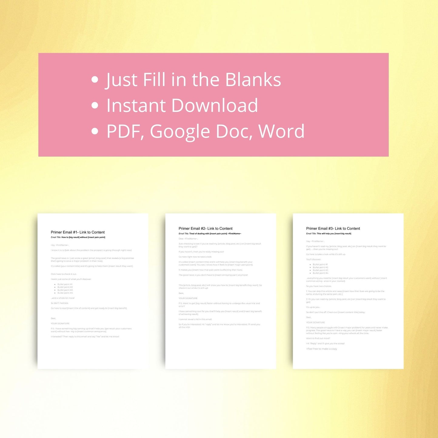 Priming List Email Sequence | Link to Content Emails | Fill-In-The-Blank Template | Done for You Scripts